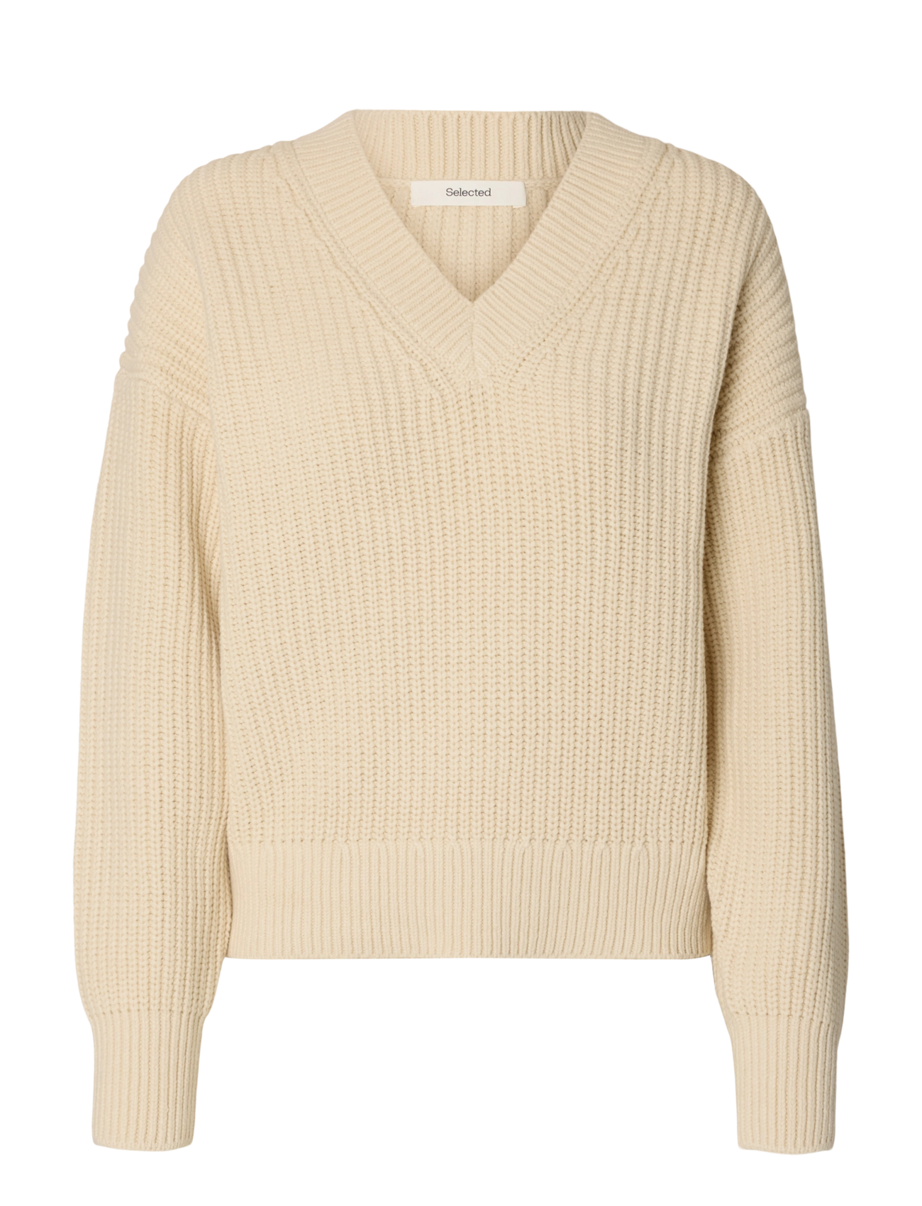 Selected SLWSELMA SUS LS KNIT V-NECK - Riided - BIRCH / cream