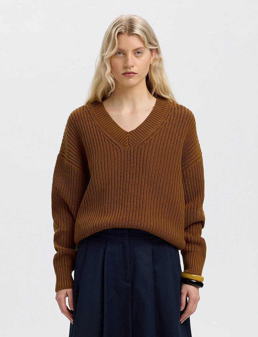 Selected - SLWSELMA SUS LS KNIT V-NECK - monks robe - 0