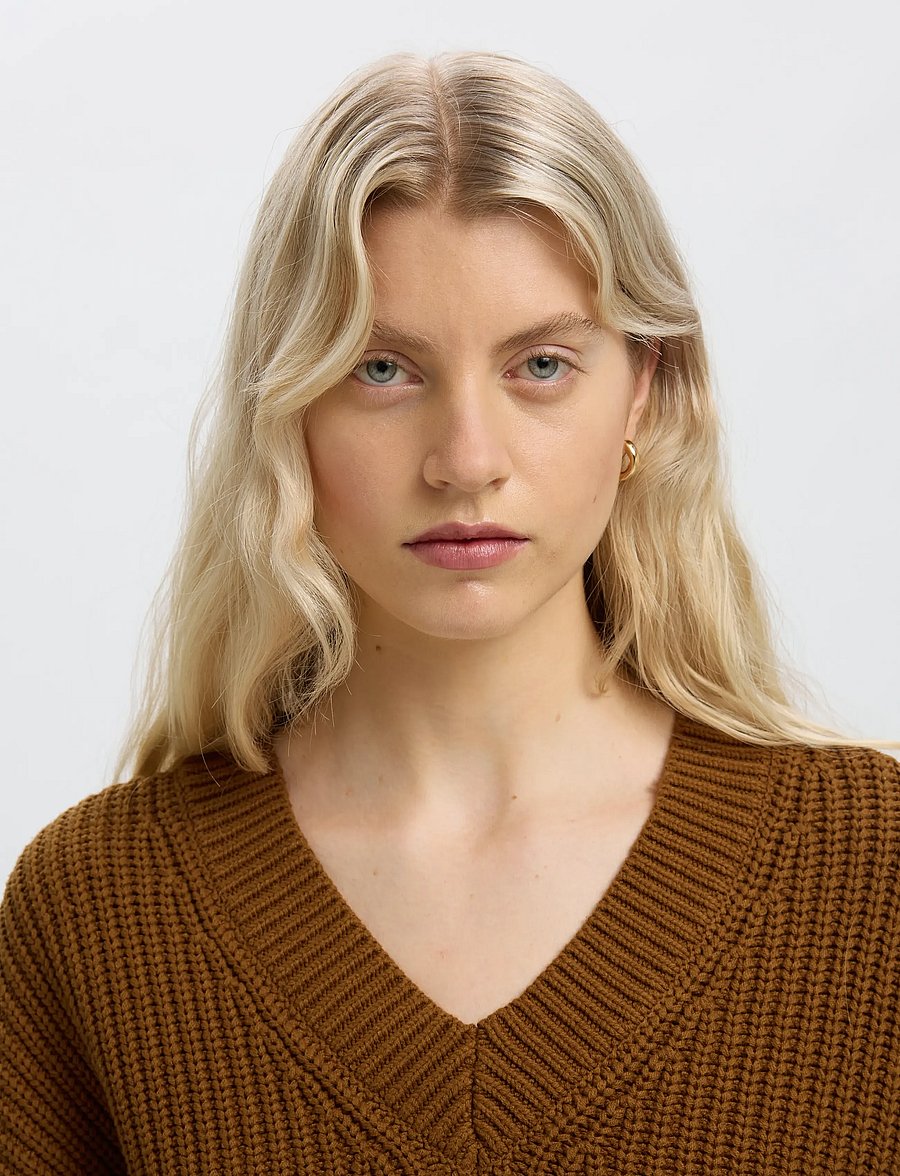 Selected - SLWSELMA SUS LS KNIT V-NECK - monks robe - 4