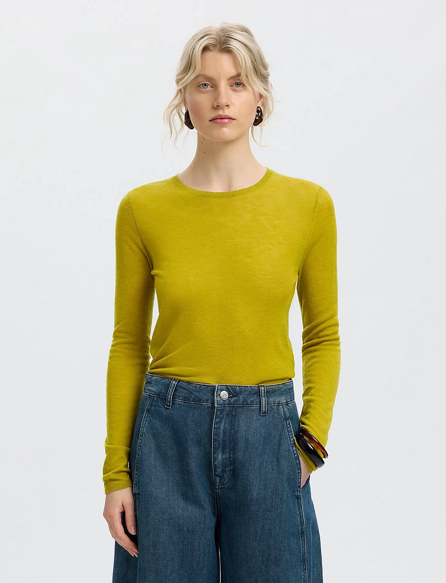 Selected - SLWVENDY LS KNIT WOOL O-NECK NOOS - pullover - avocado oil - 0