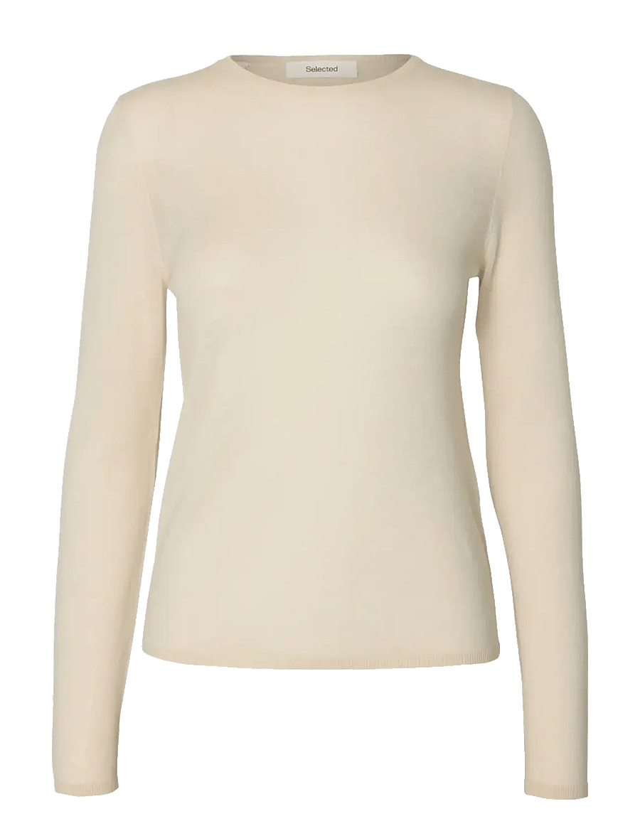 Selected - SLWVENDY LS KNIT WOOL O-NECK NOOS - pullover - birch - 1