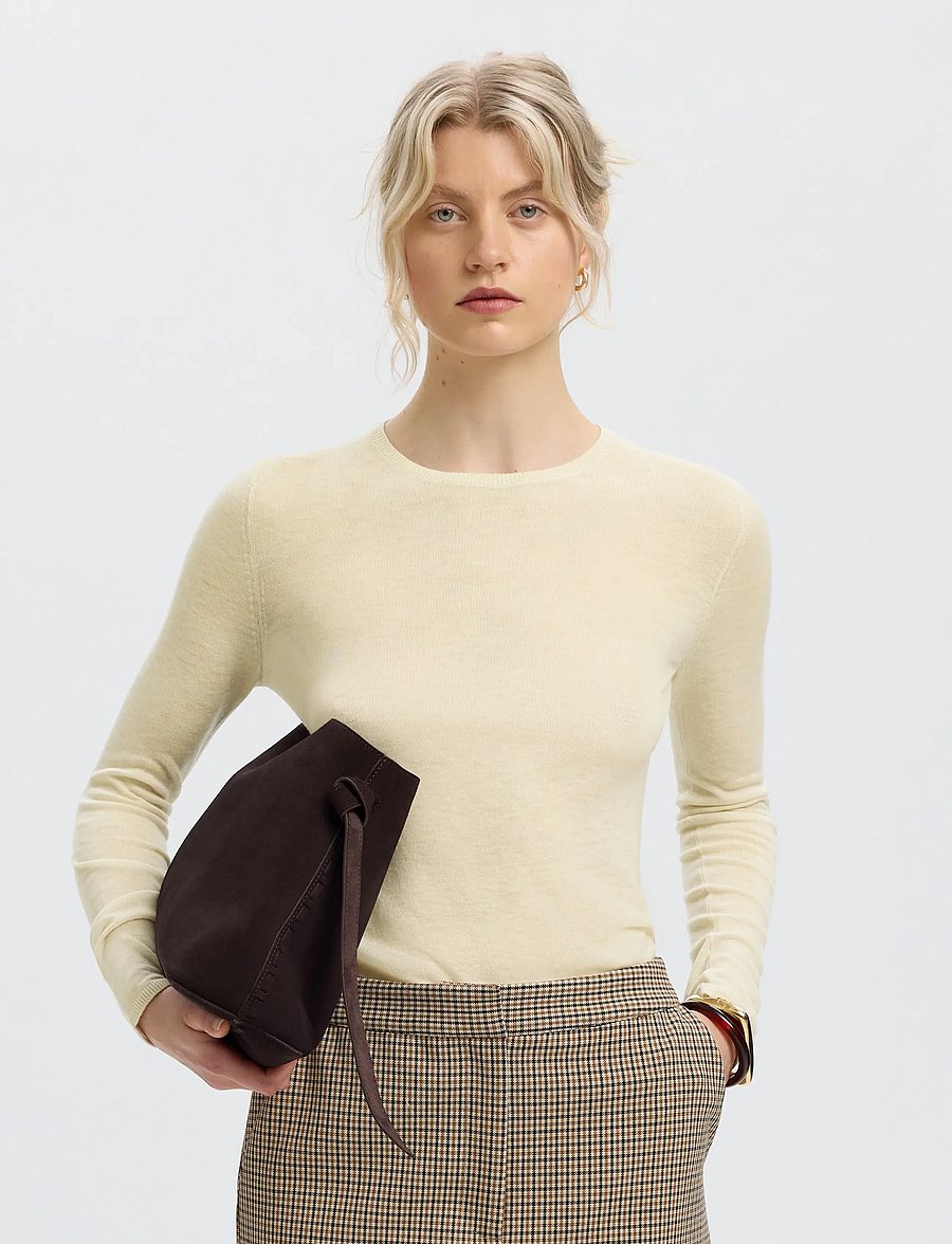 Selected - SLWVENDY LS KNIT WOOL O-NECK NOOS - pullover - birch - 0