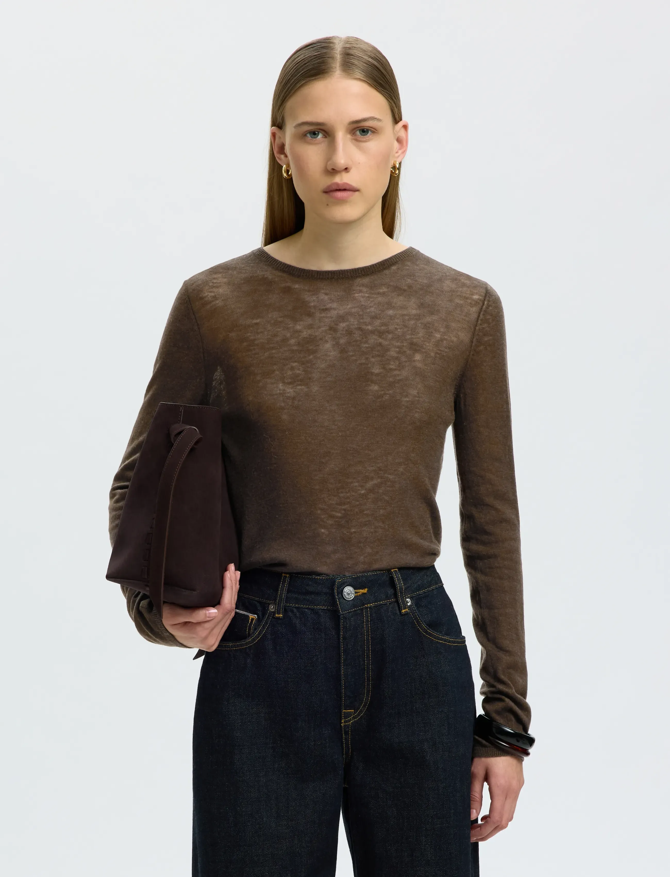 Selected - SLWVENDY LS KNIT WOOL O-NECK NOOS - striktrøjer - delicioso - 0