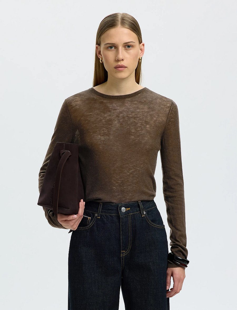 Selected - SLWVENDY LS KNIT WOOL O-NECK NOOS - striktrøjer - delicioso - 0