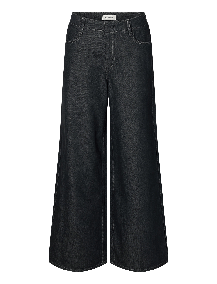 Selected - SLWEXTRA WIDE BARIA-BORA MW JEANS - brede jeans - dark grey denim - 1