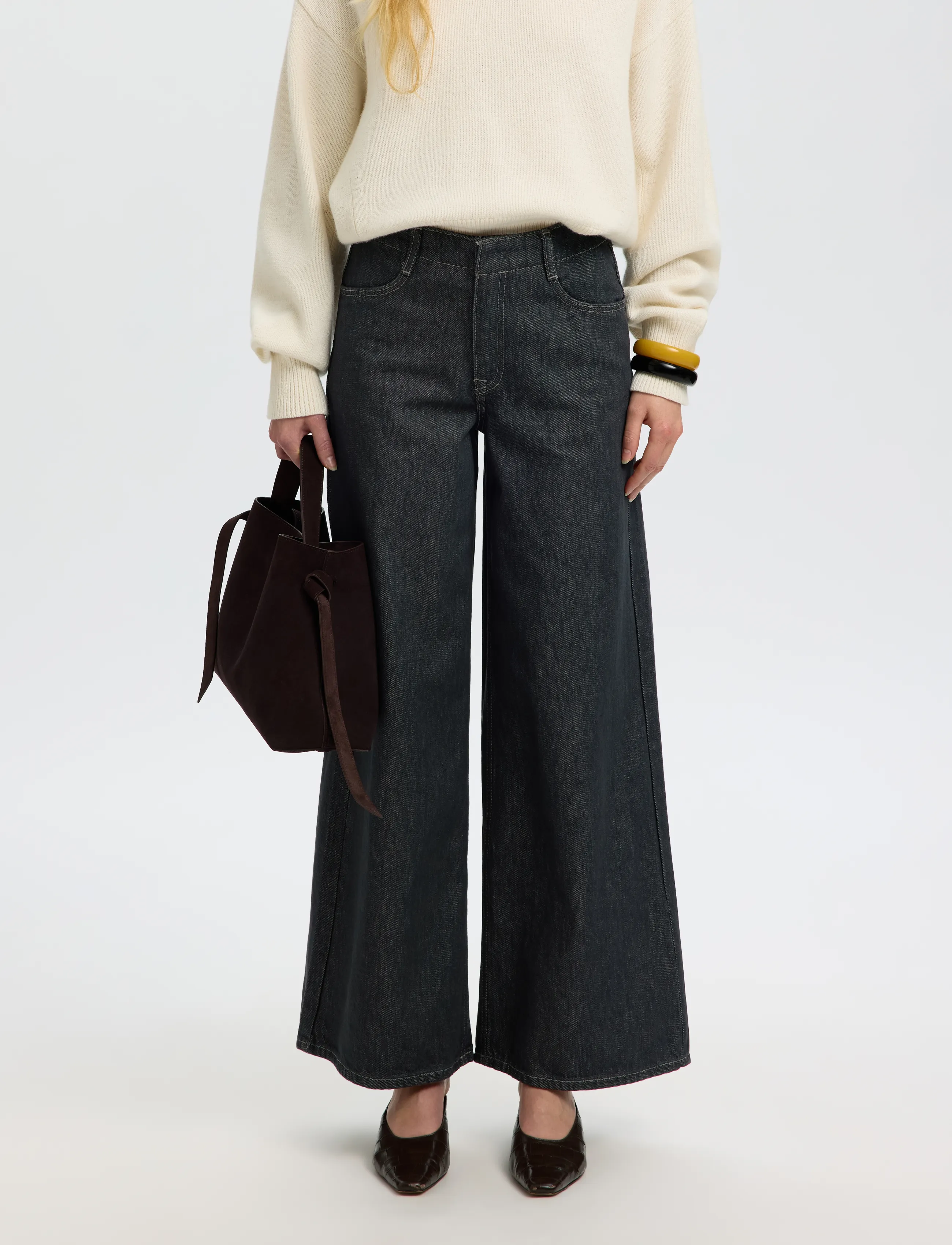 Selected SLWEXTRA WIDE BARIA-BORA MW JEANS - Streetstyle - DARK GREY DENIM / grey