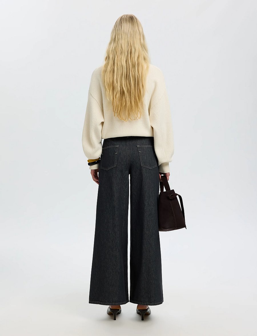 Selected - SLWEXTRA WIDE BARIA-BORA MW JEANS - brede jeans - dark grey denim - 2