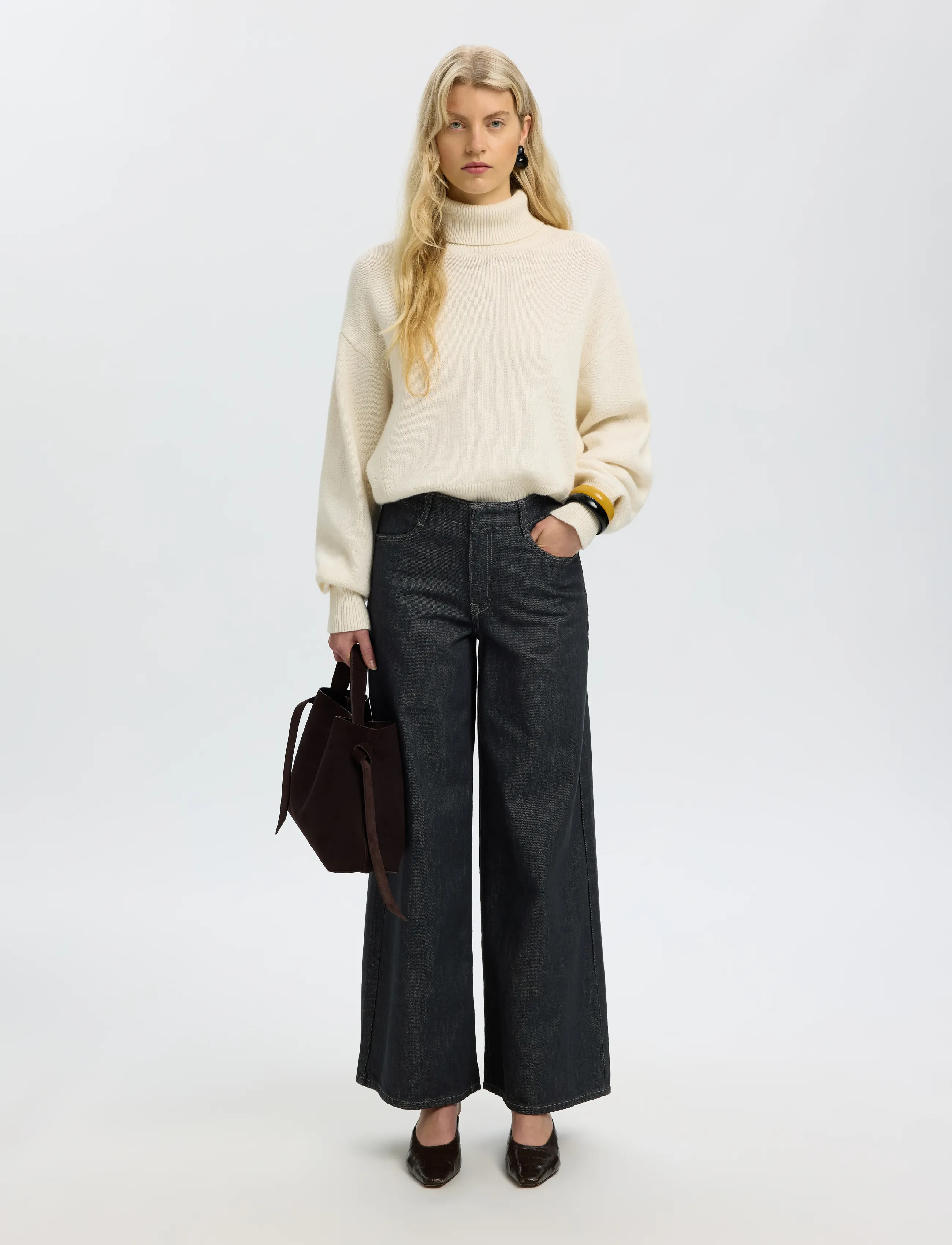 Selected - SLWEXTRA WIDE BARIA-BORA MW JEANS - brede jeans - dark grey denim - 3