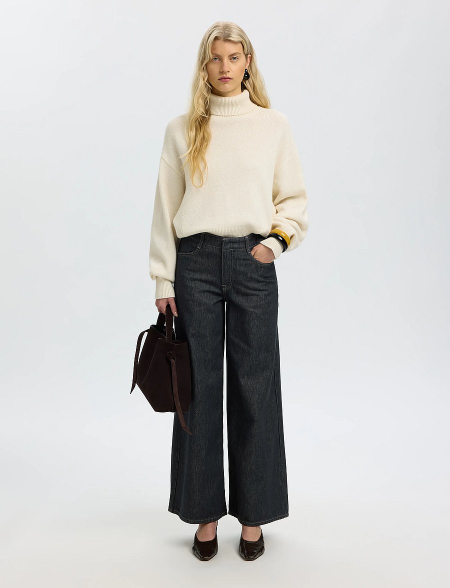 Selected - SLWEXTRA WIDE BARIA-BORA MW JEANS - brede jeans - dark grey denim - 3
