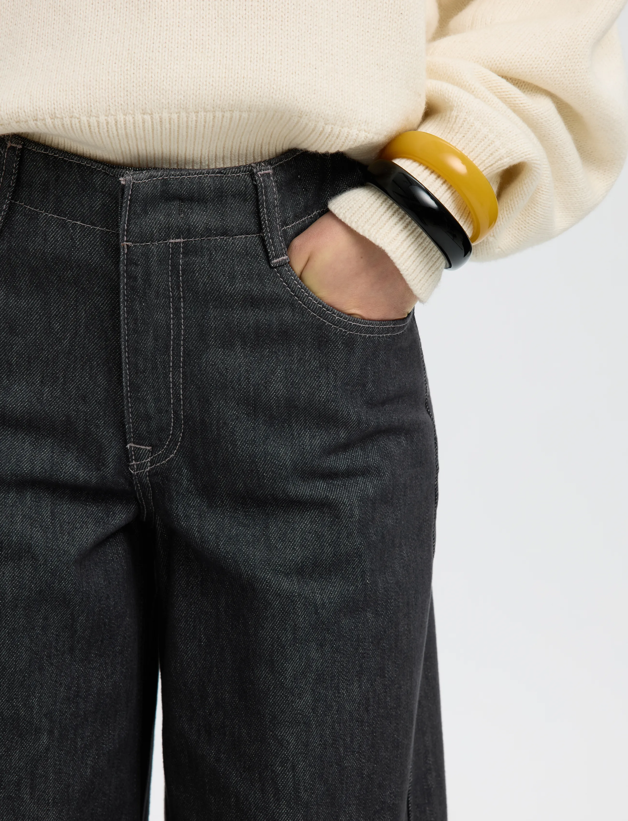 Selected - SLWEXTRA WIDE BARIA-BORA MW JEANS - brede jeans - dark grey denim - 4