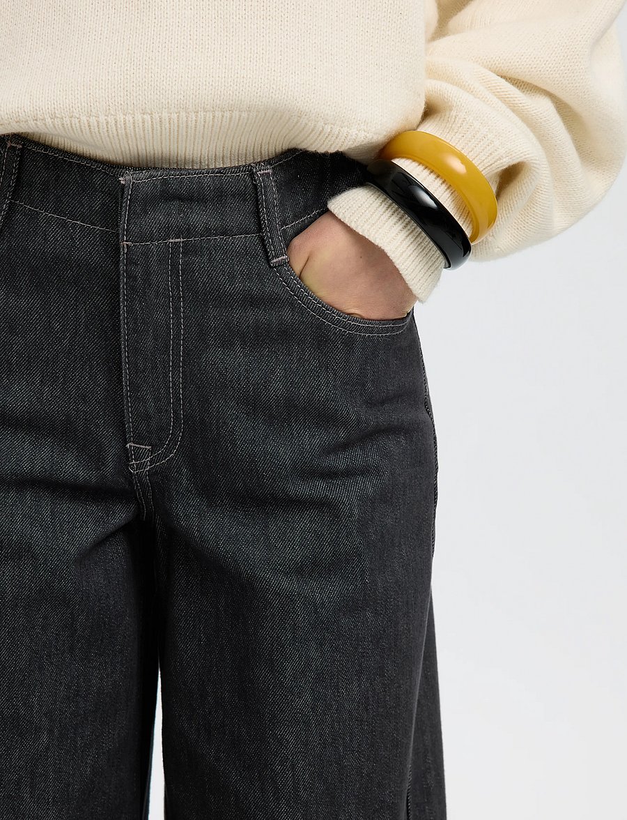 Selected - SLWEXTRA WIDE BARIA-BORA MW JEANS - brede jeans - dark grey denim - 4