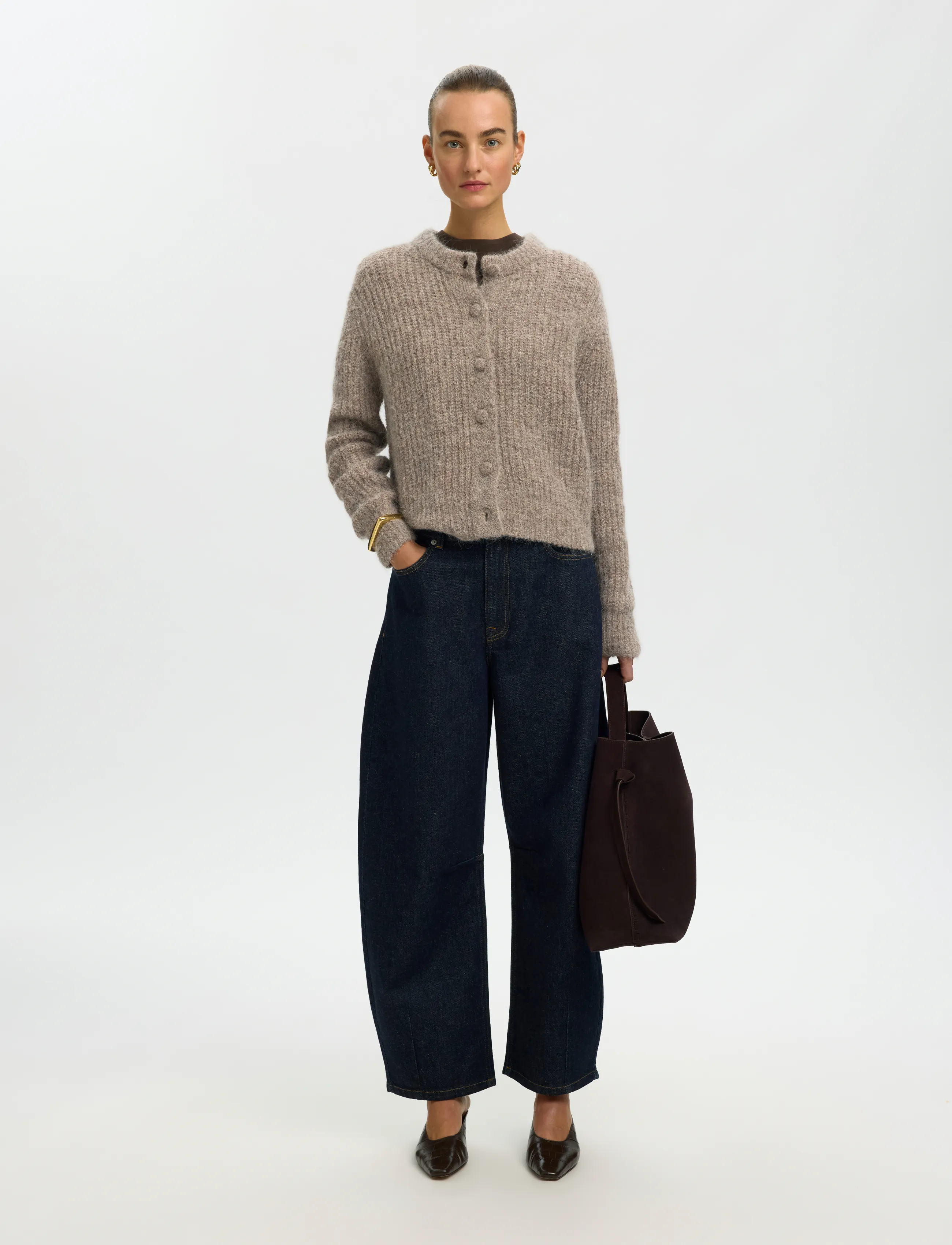Selected - SLWGABRIELLA LS BUTTON CARDIGAN NOOS - kardiganid - steel gray - 3