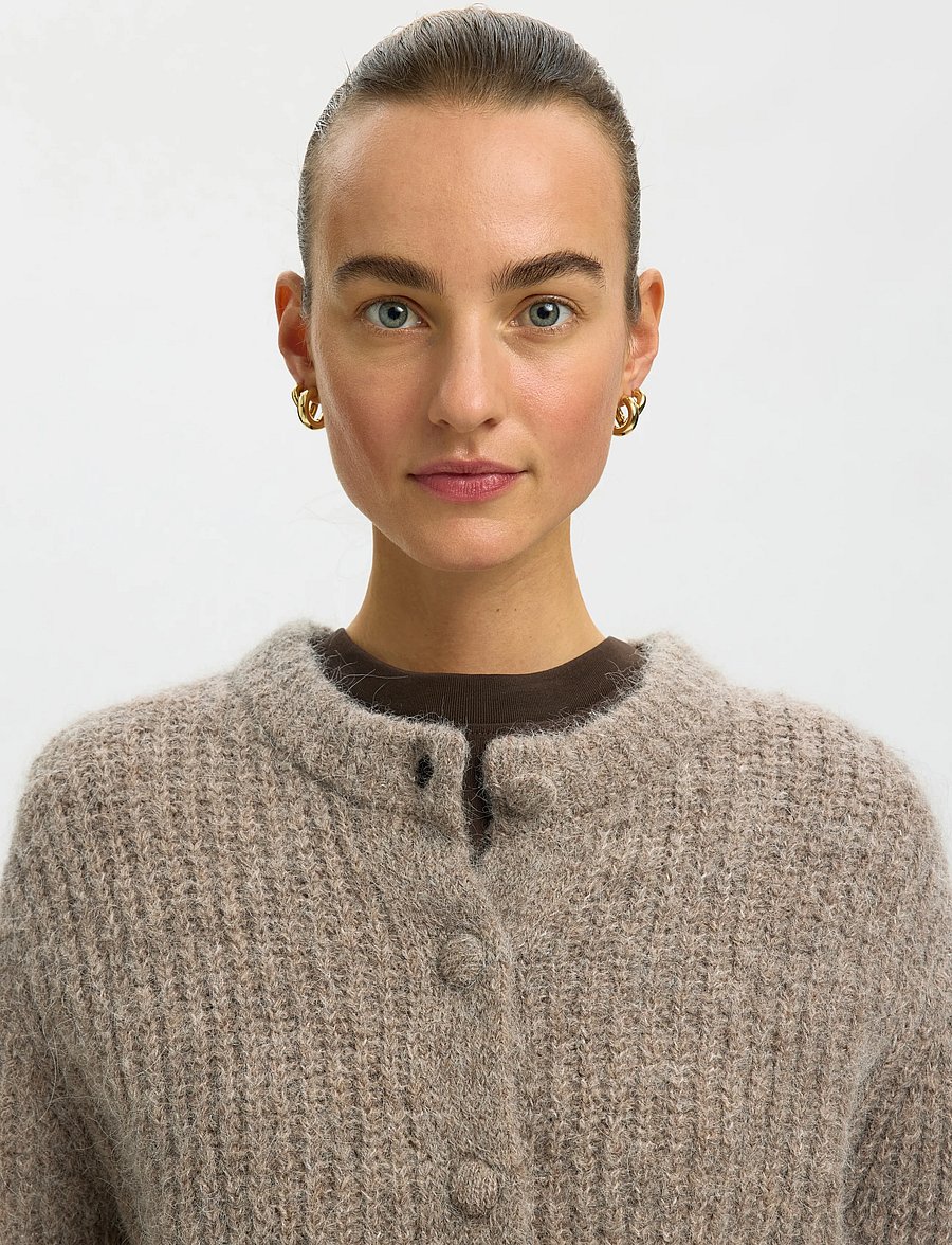 Selected - SLWGABRIELLA LS BUTTON CARDIGAN NOOS - kardiganid - steel gray - 4