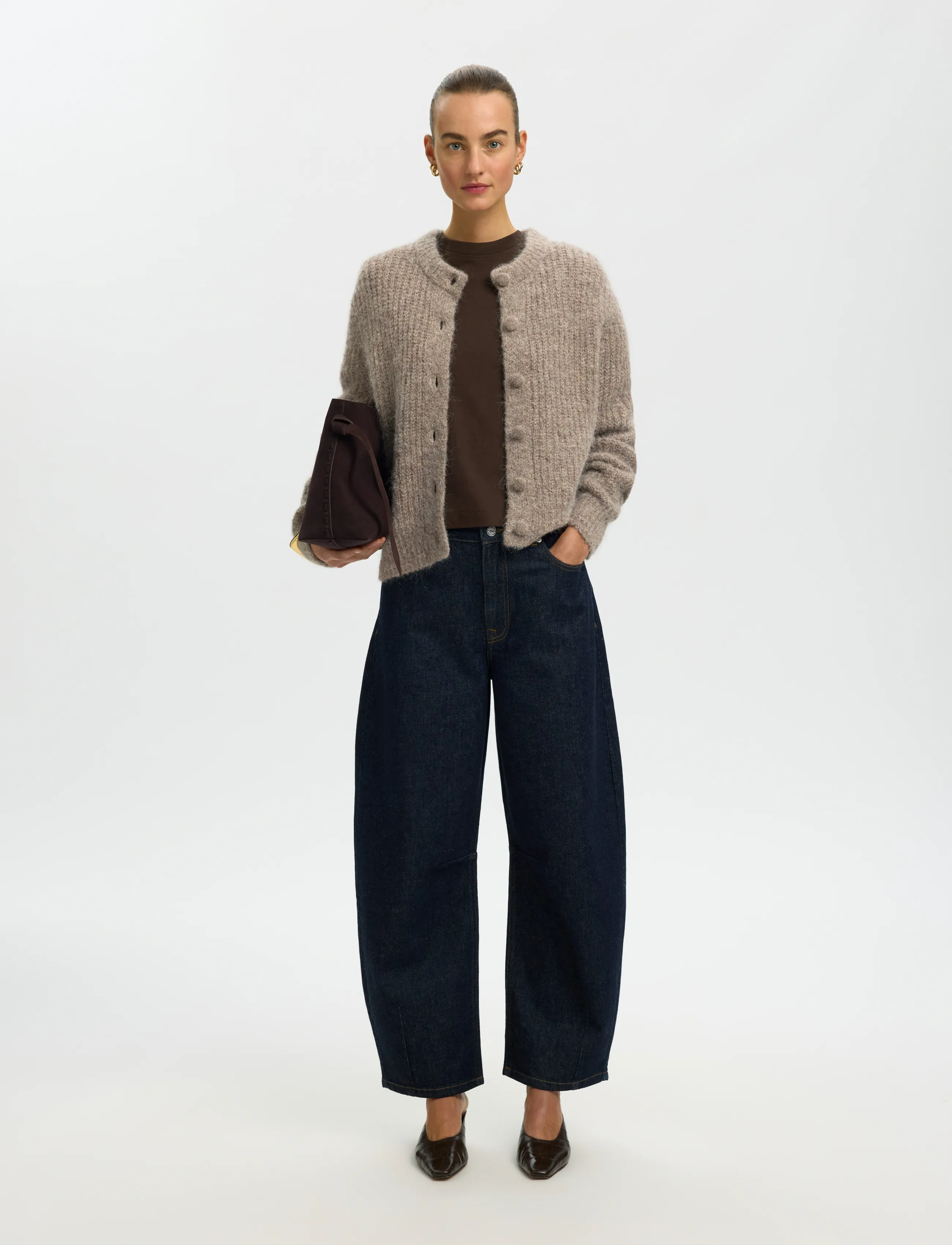 Selected - SLWGABRIELLA LS BUTTON CARDIGAN NOOS - kardiganid - steel gray - 5