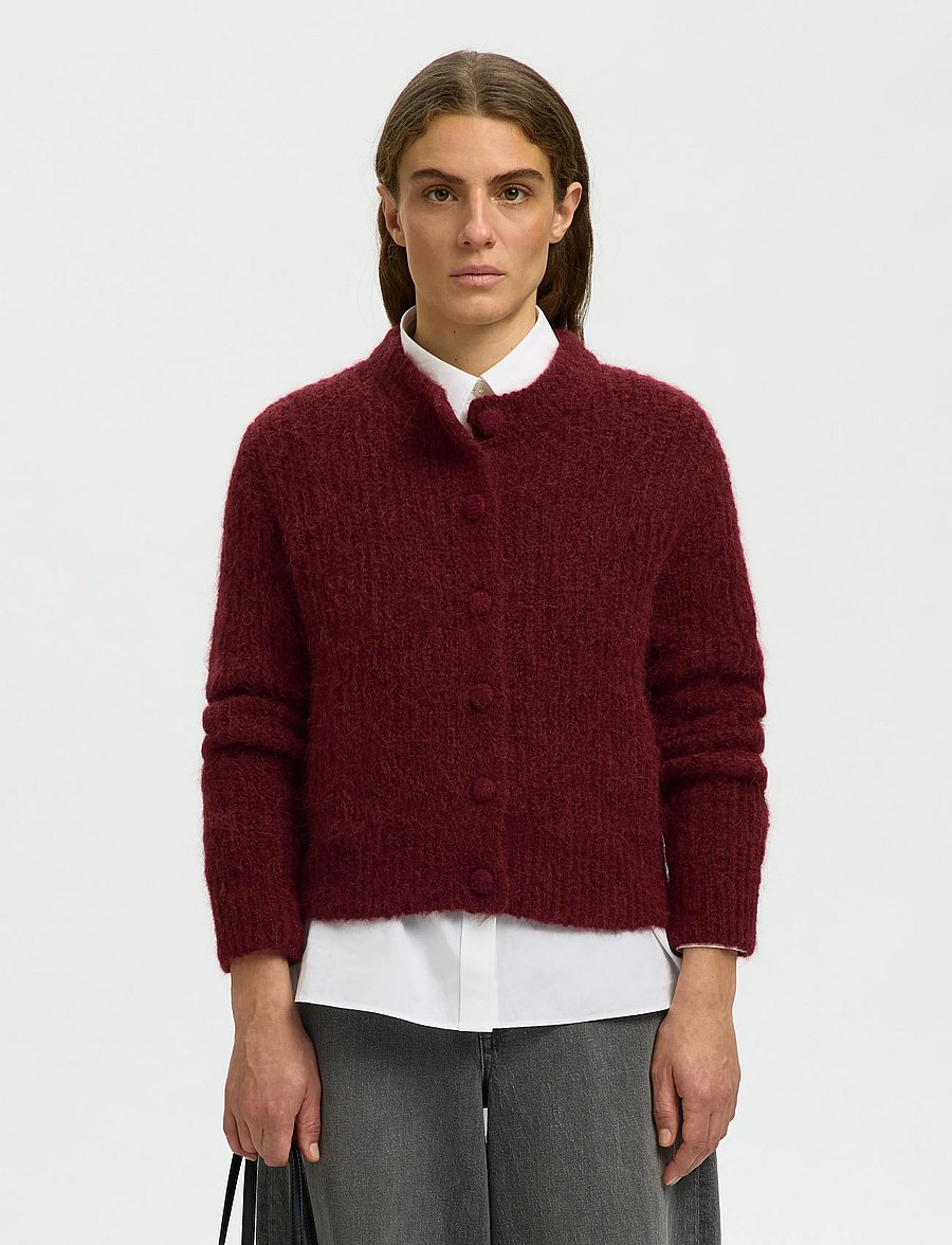 Selected - SLWGABRIELLA LS BUTTON CARDIGAN NOOS - koftor - tawny port - 0