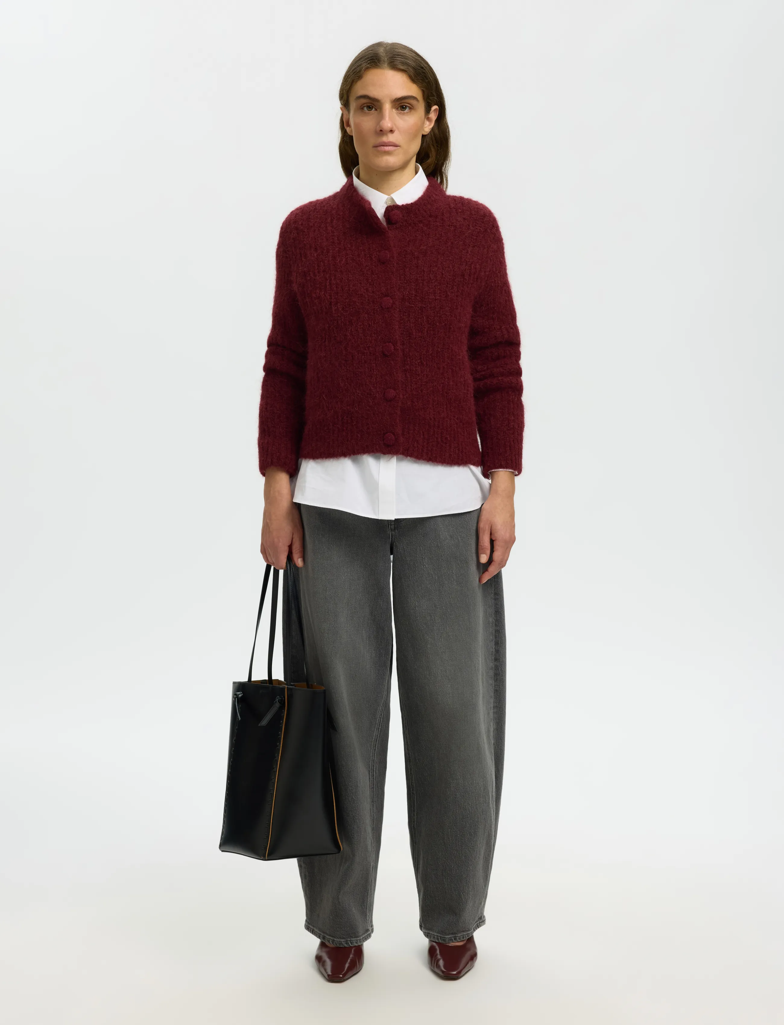 Selected - SLWGABRIELLA LS BUTTON CARDIGAN NOOS - koftor - tawny port - 3