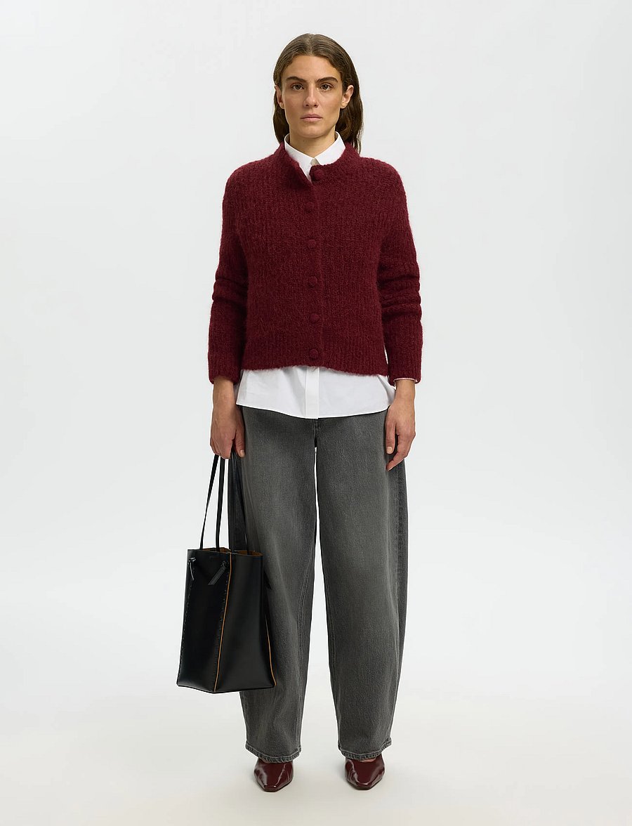 Selected - SLWGABRIELLA LS BUTTON CARDIGAN NOOS - koftor - tawny port - 3