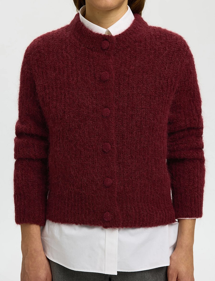 Selected - SLWGABRIELLA LS BUTTON CARDIGAN NOOS - koftor - tawny port - 4
