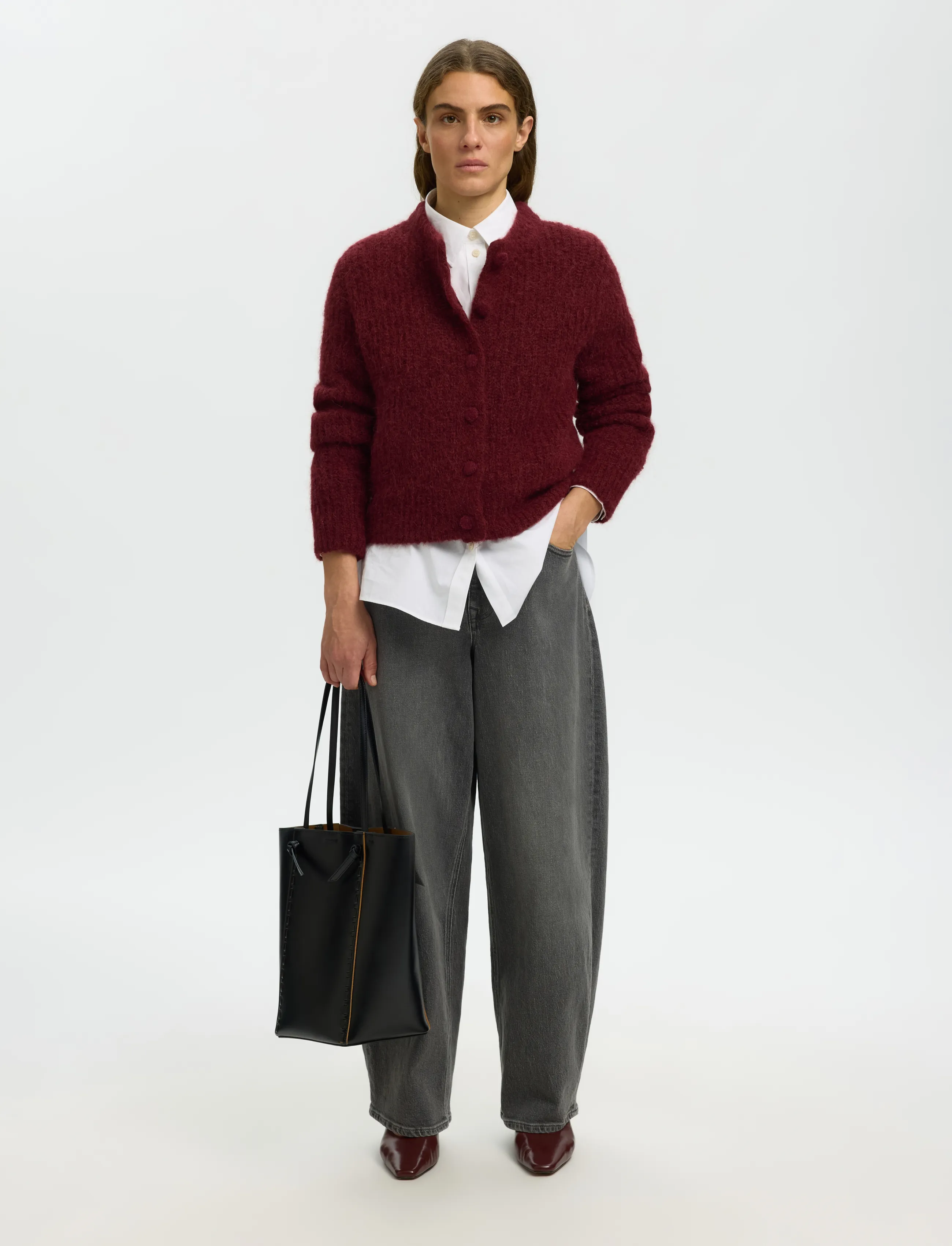 Selected - SLWGABRIELLA LS BUTTON CARDIGAN NOOS - koftor - tawny port - 5