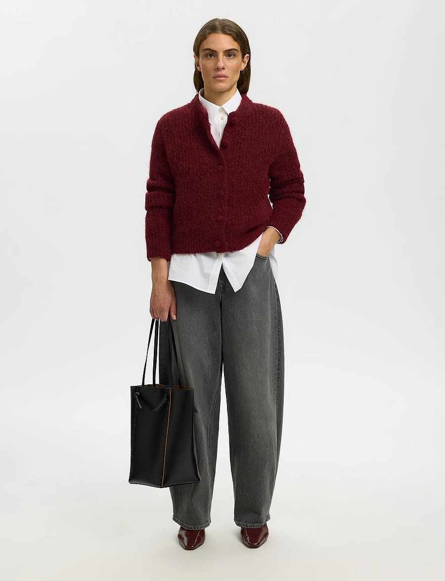 Selected - SLWGABRIELLA LS BUTTON CARDIGAN NOOS - koftor - tawny port - 5