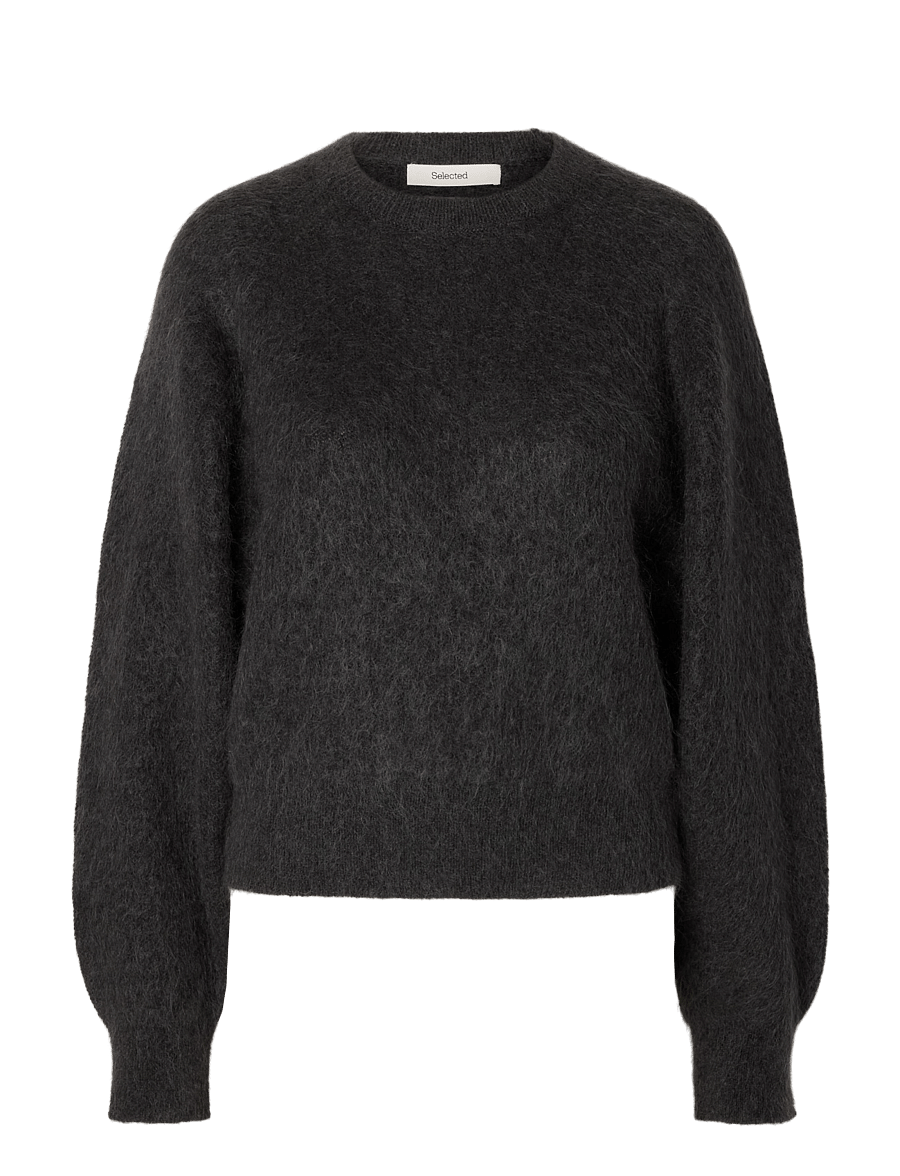 Selected - SLWMIRA LS KNIT SHORT O-NECK NOOS - striktrøjer - asphalt - 1