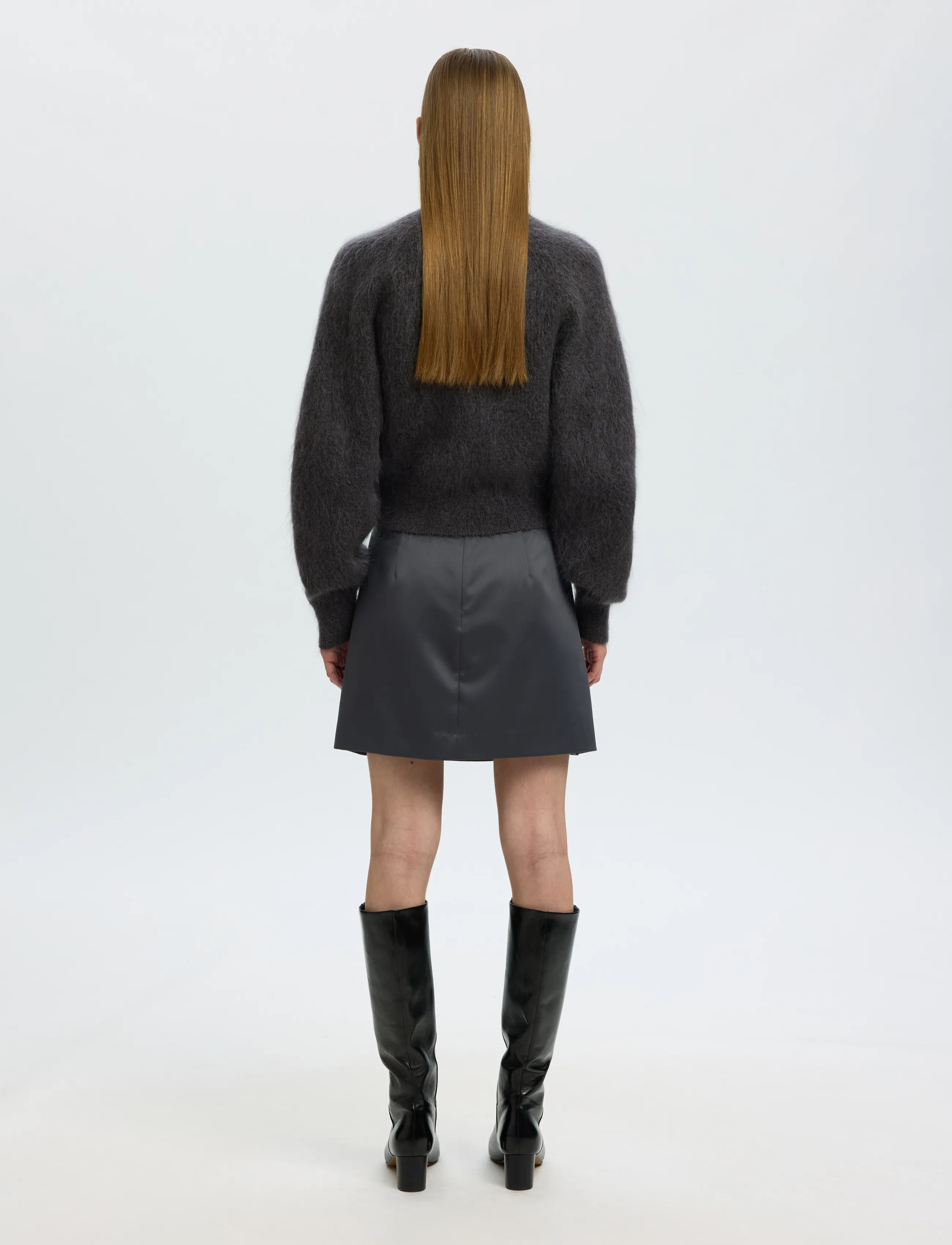 Selected - SLWMIRA LS KNIT SHORT O-NECK NOOS - striktrøjer - asphalt - 2