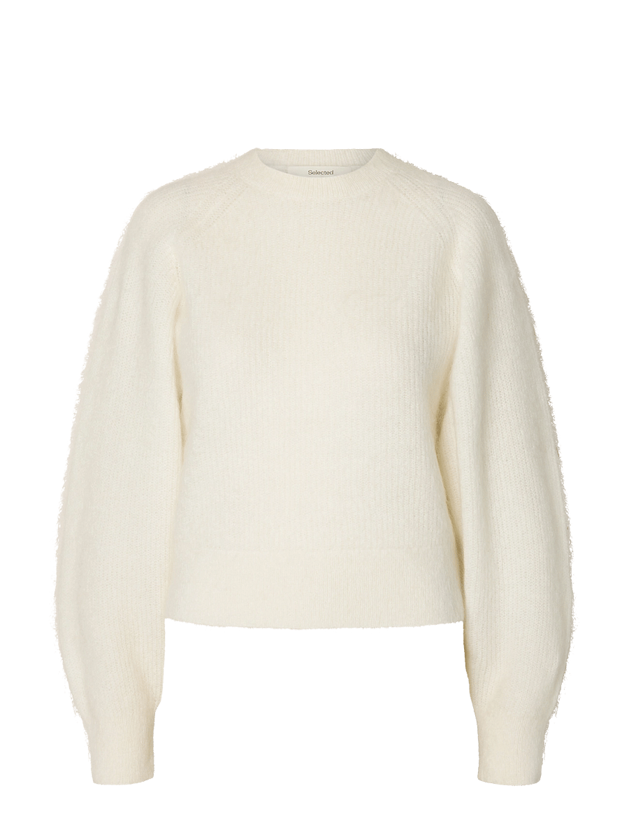 Selected - SLWMIRA LS KNIT SHORT O-NECK NOOS - pullover - egret - 0