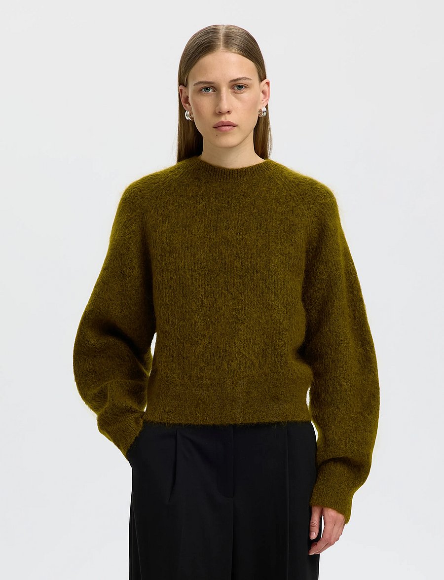 Selected - SLWMIRA LS KNIT SHORT O-NECK NOOS - striktrøjer - fir green - 0