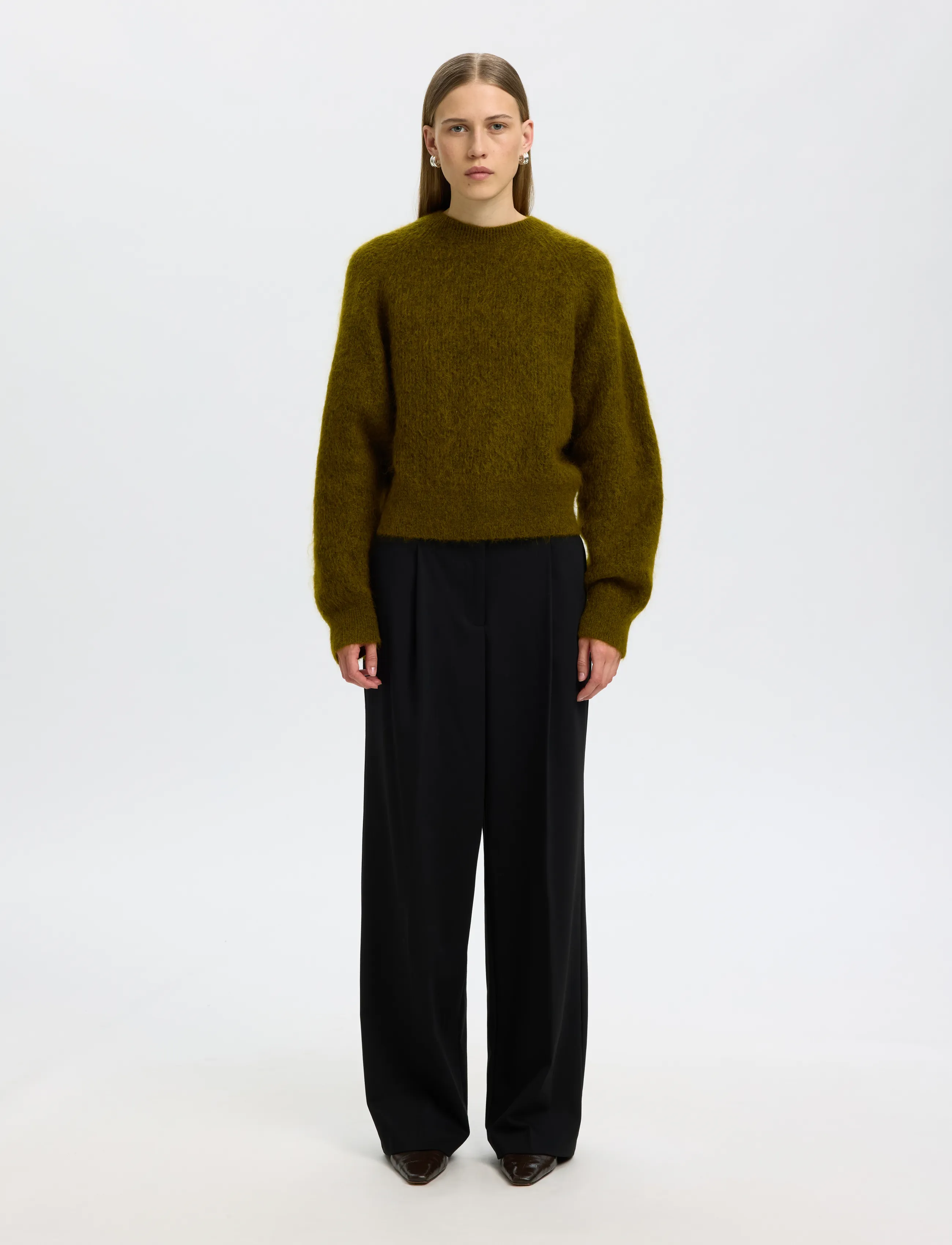 Selected - SLWMIRA LS KNIT SHORT O-NECK NOOS - fir green - 3