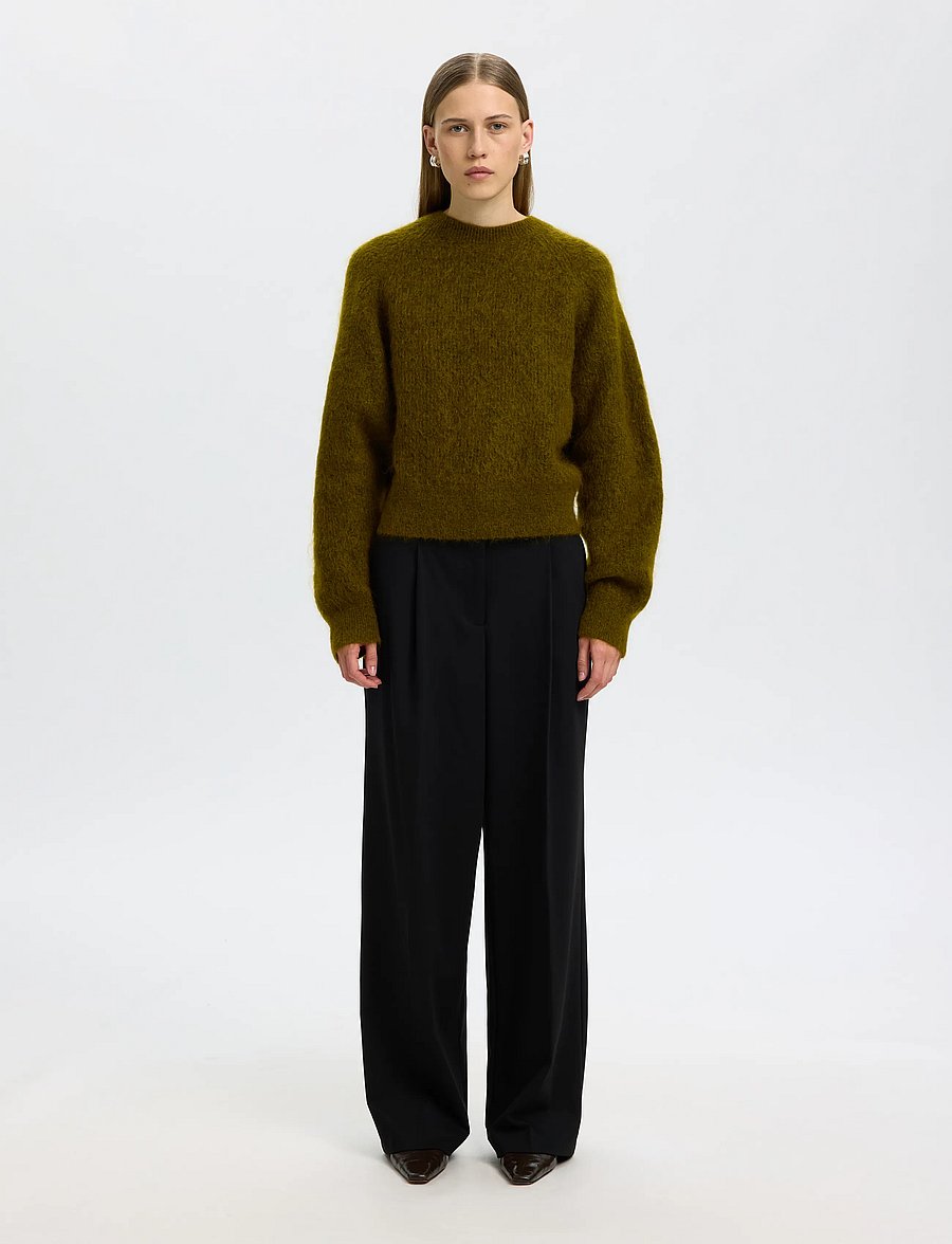 Selected - SLWMIRA LS KNIT SHORT O-NECK NOOS - striktrøjer - fir green - 3
