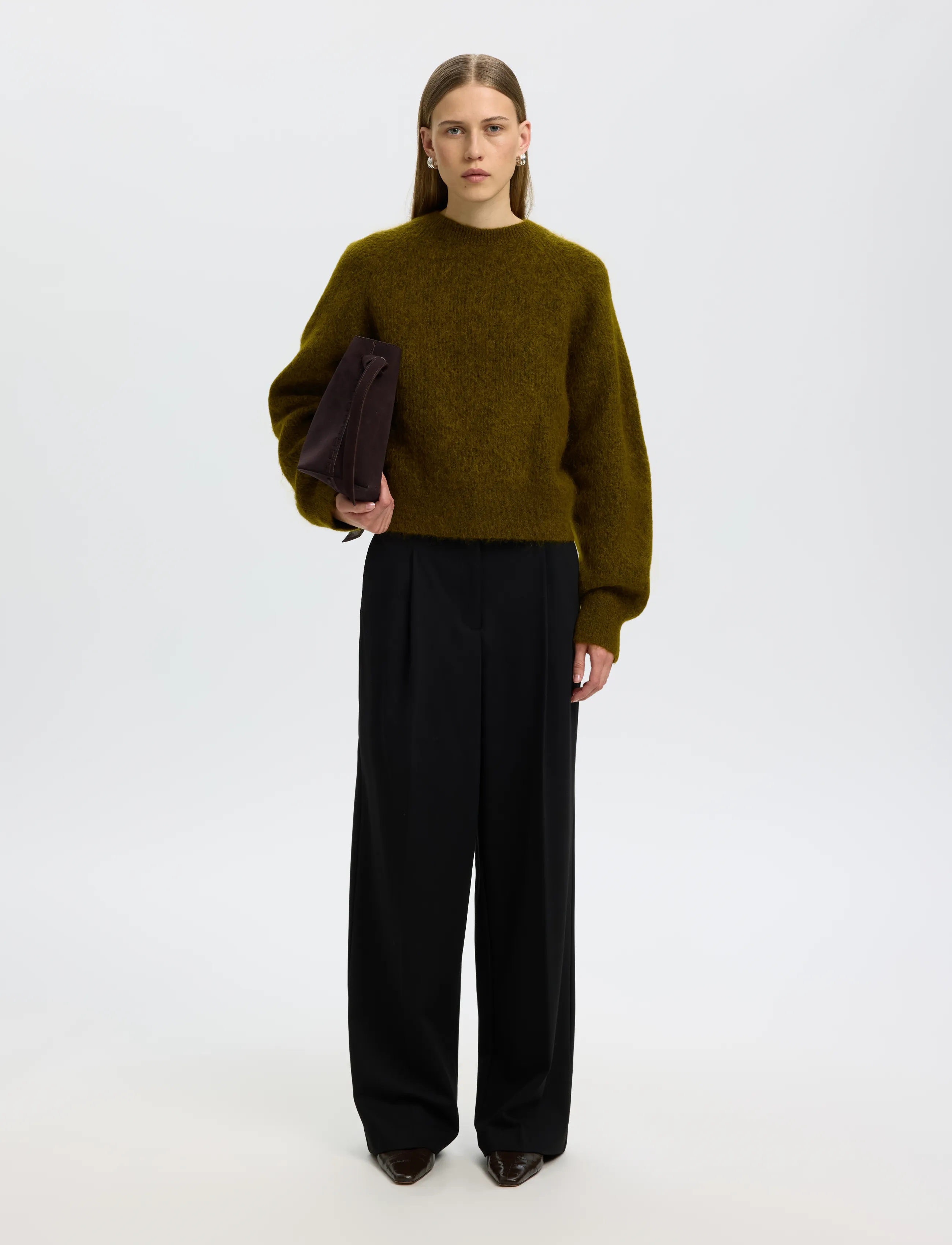 Selected - SLWMIRA LS KNIT SHORT O-NECK NOOS - fir green - 5