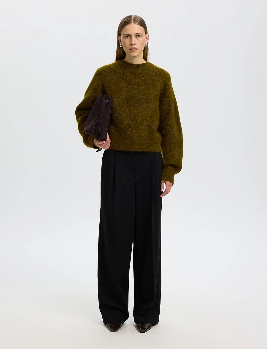 Selected - SLWMIRA LS KNIT SHORT O-NECK NOOS - striktrøjer - fir green - 5