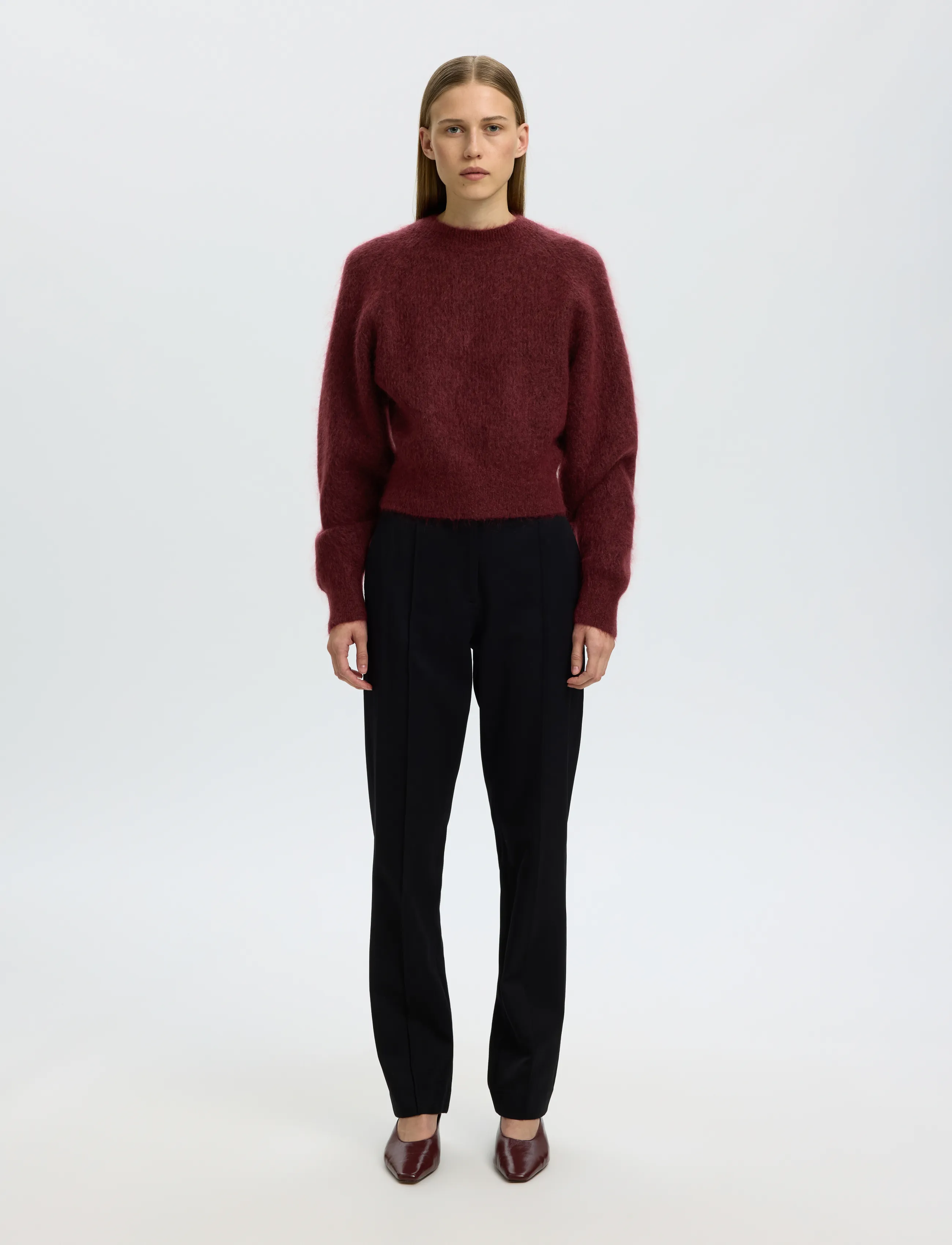 Selected - SLWMIRA LS KNIT SHORT O-NECK NOOS - pullover - tawny port - 3