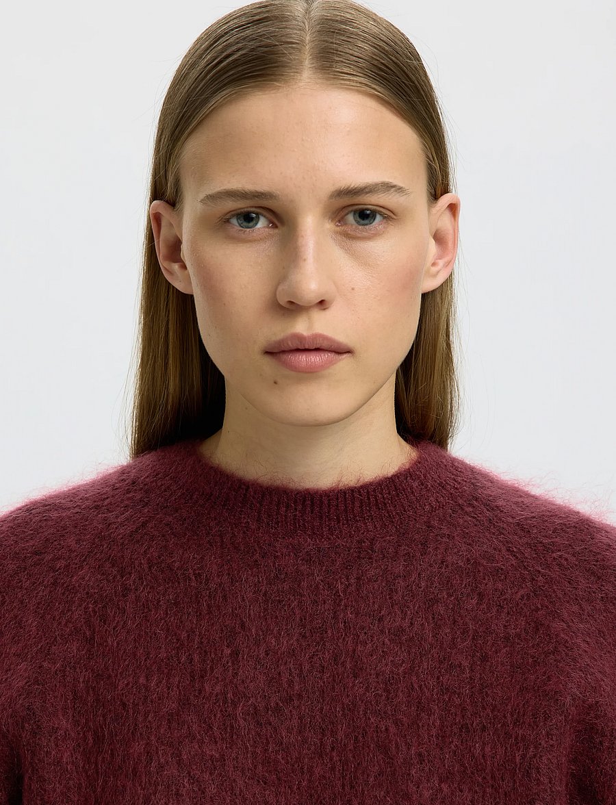 Selected - SLWMIRA LS KNIT SHORT O-NECK NOOS - pullover - tawny port - 4
