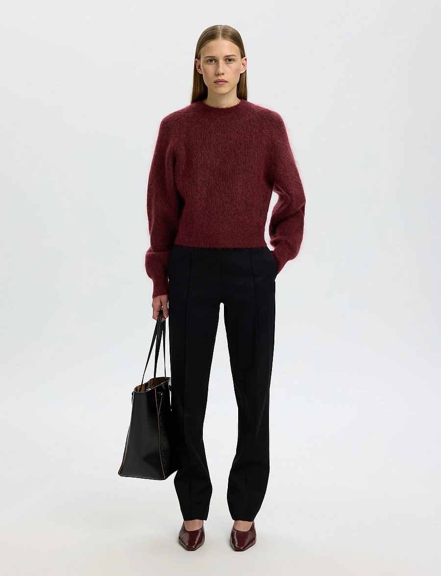 Selected - SLWMIRA LS KNIT SHORT O-NECK NOOS - pullover - tawny port - 5