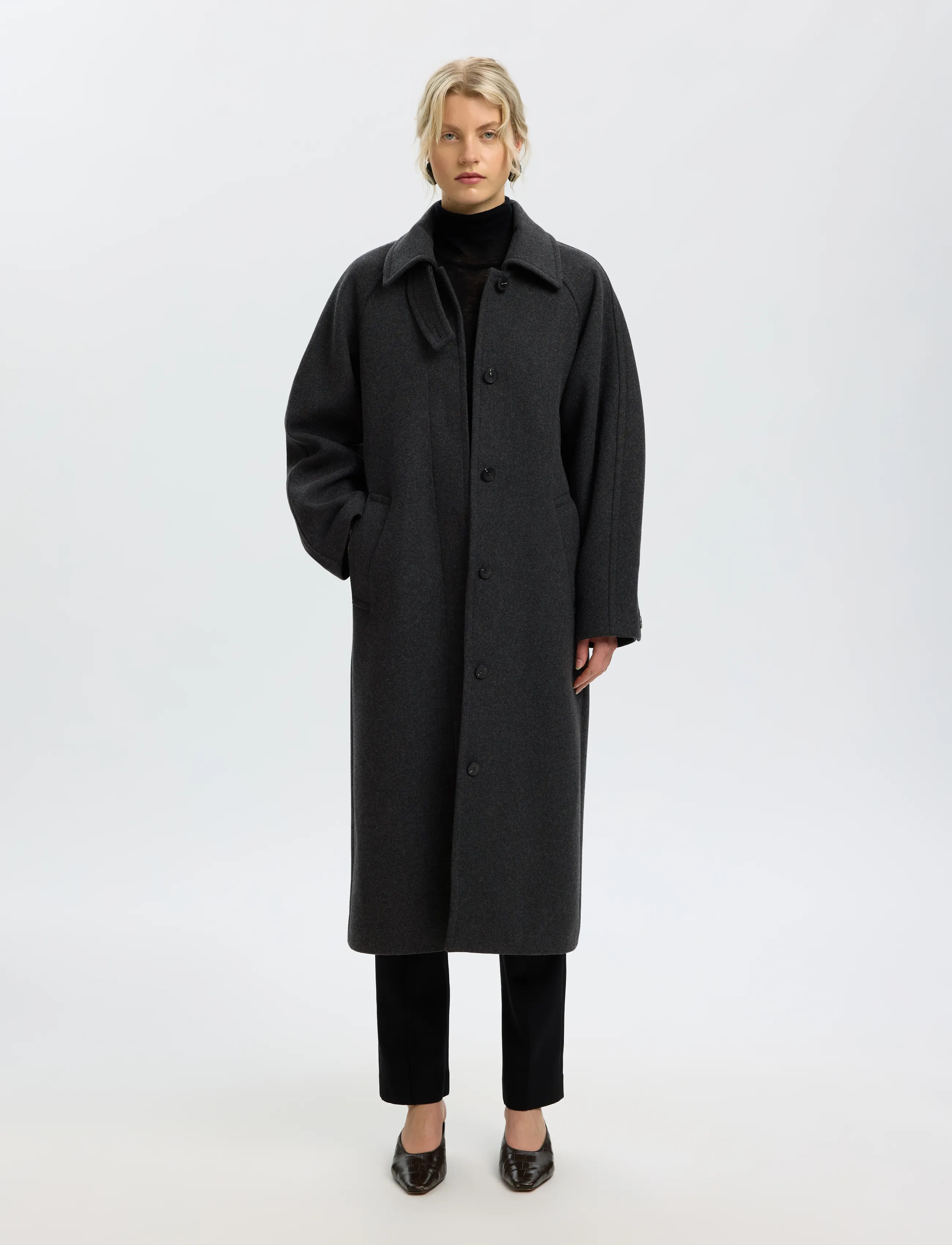 Selected SLWRAEY MANTECO COAT - Tøj - DARK GREY / grey