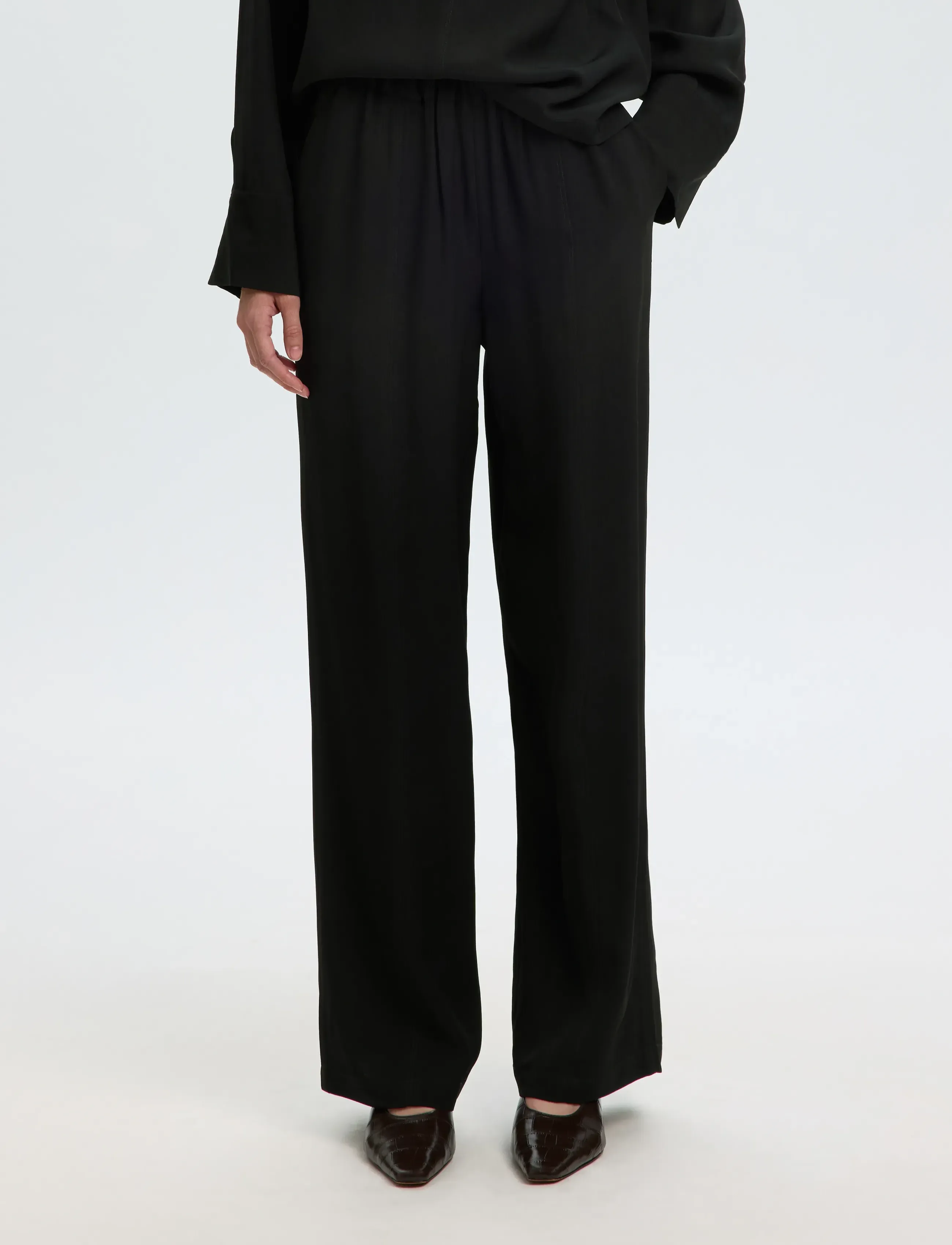 Selected SLWSOLER MW LONG PANT - Rette bukser - BLACK / black