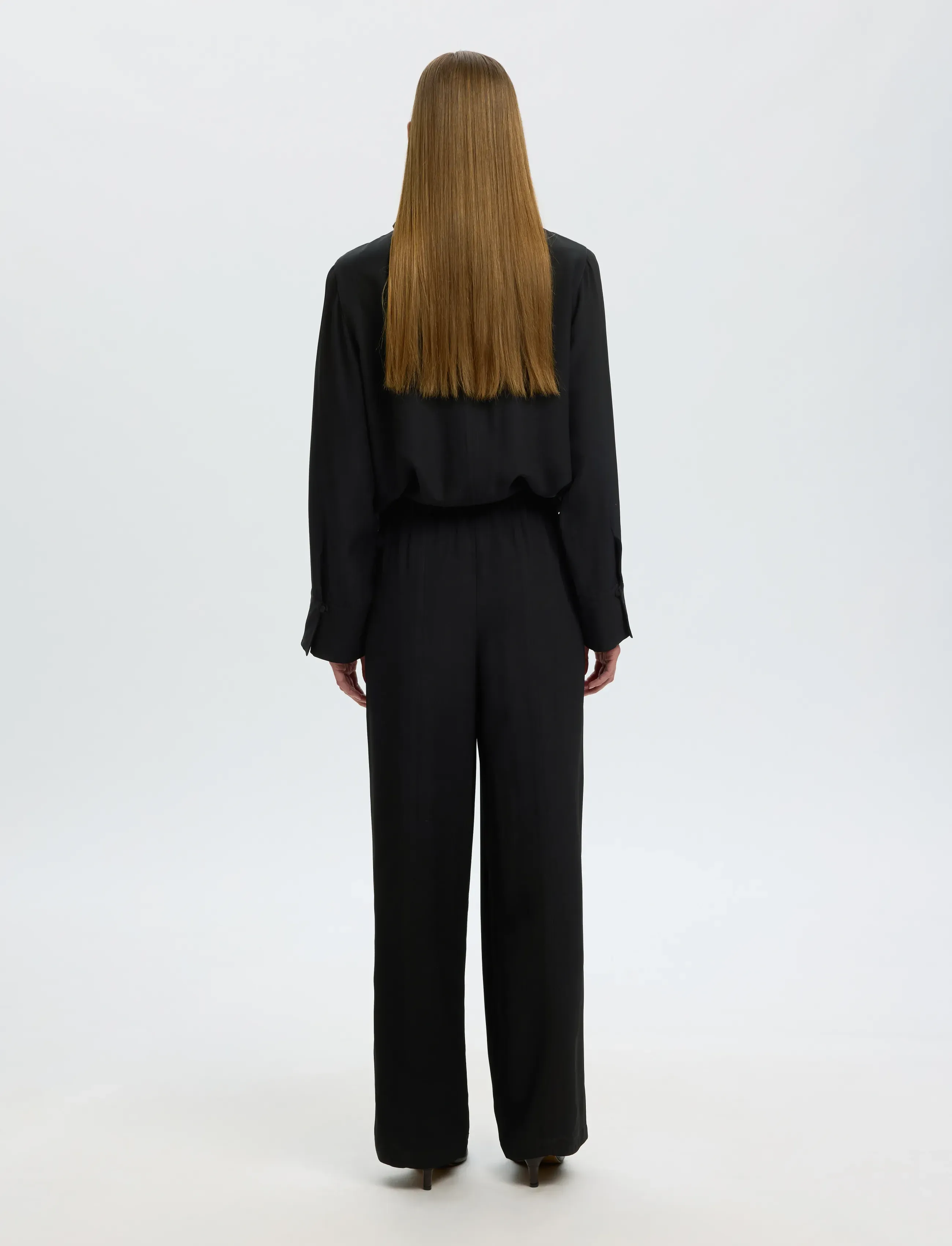 Selected - SLWSOLER MW LONG PANT - straight leg trousers - black - 2