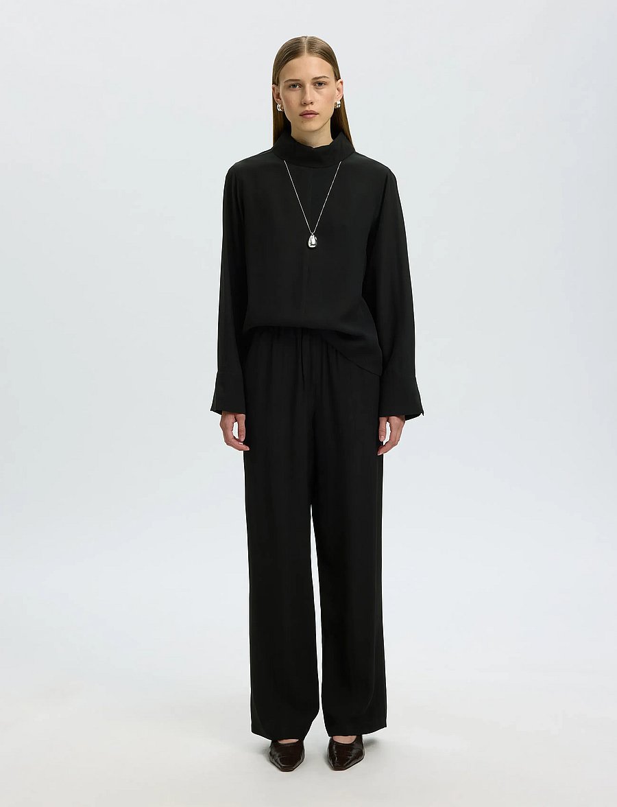 Selected - SLWSOLER MW LONG PANT - hose mit geradem bein - black - 3