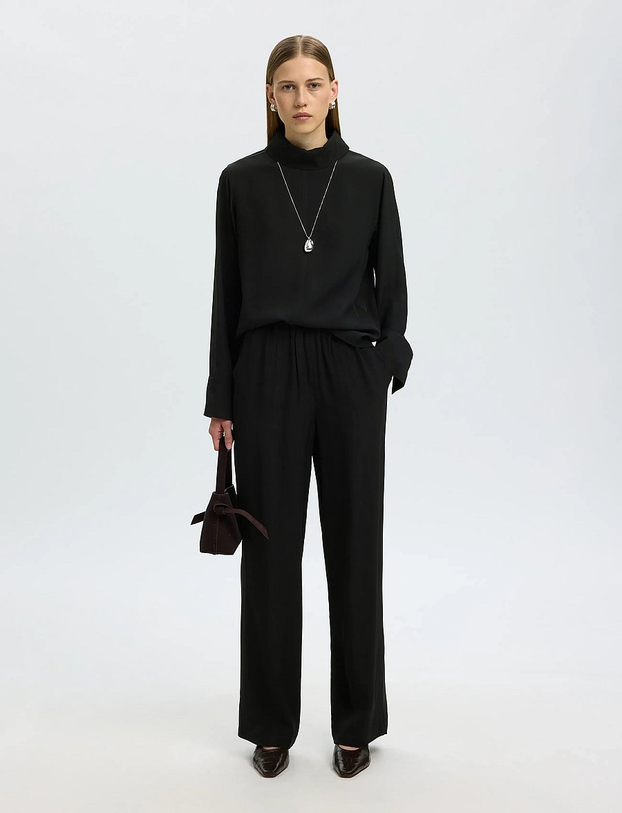 Selected - SLWSOLER MW LONG PANT - hose mit geradem bein - black - 5