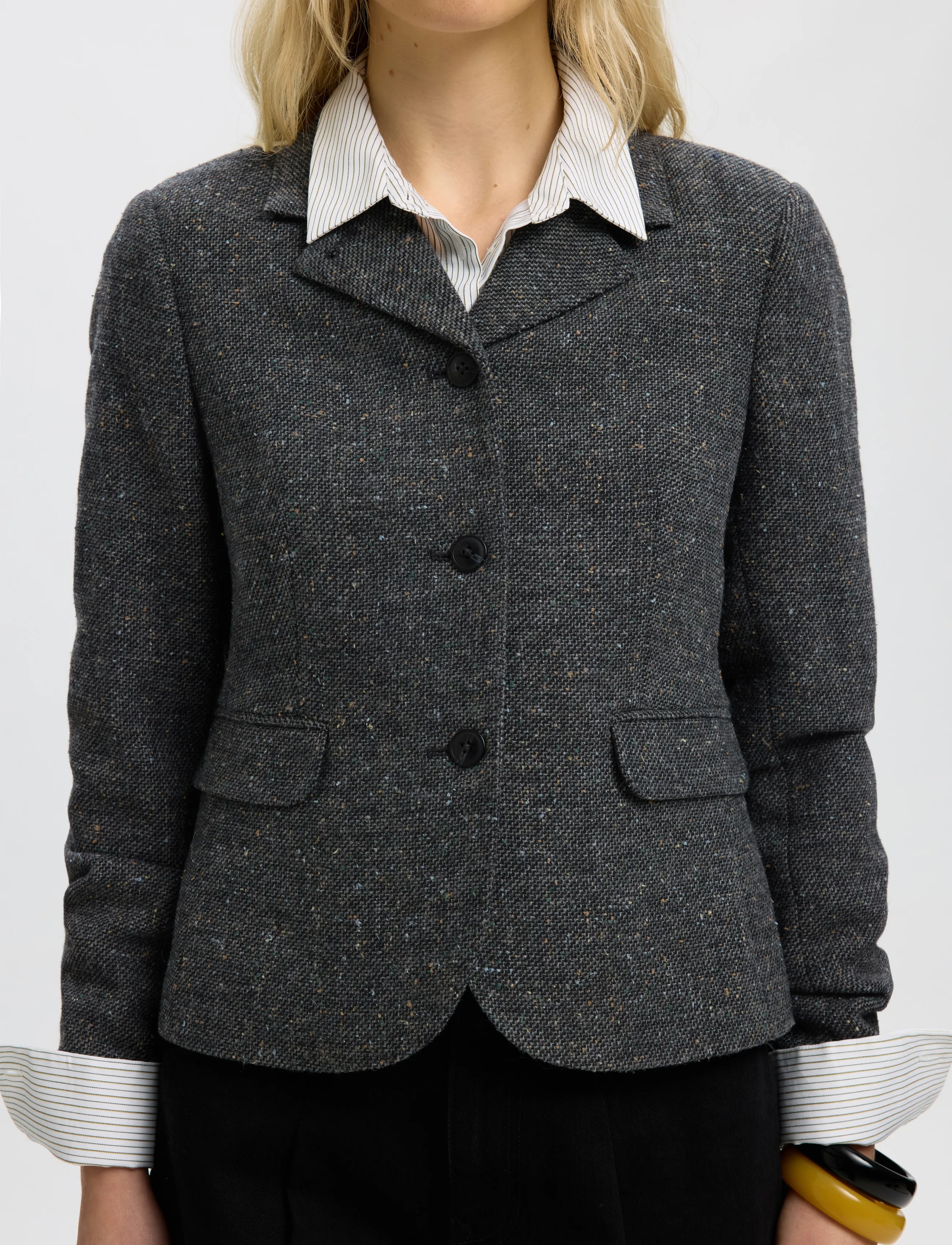 Selected - SLWFITTED CLEA SHORT BLAZER - enkelknäppta kavajer - black - 4
