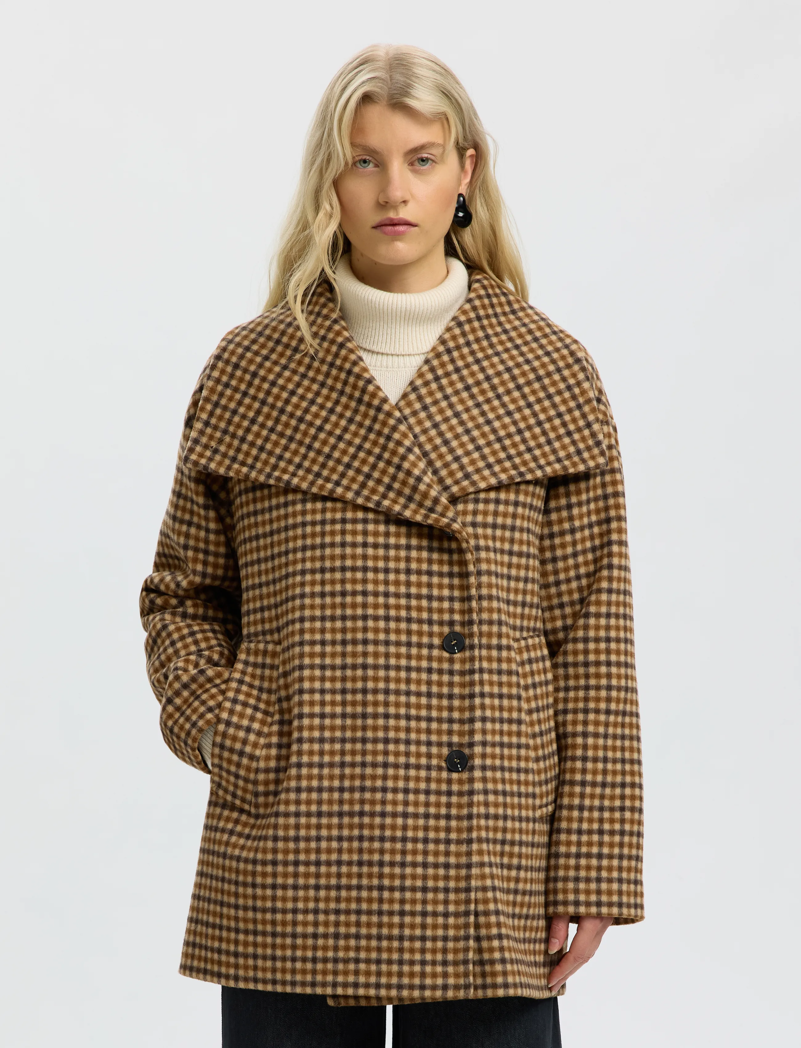 Selected SLWCAROLYN CHECK WOOL BLEND COAT - Jackets & Coats - TOFFEE / brown