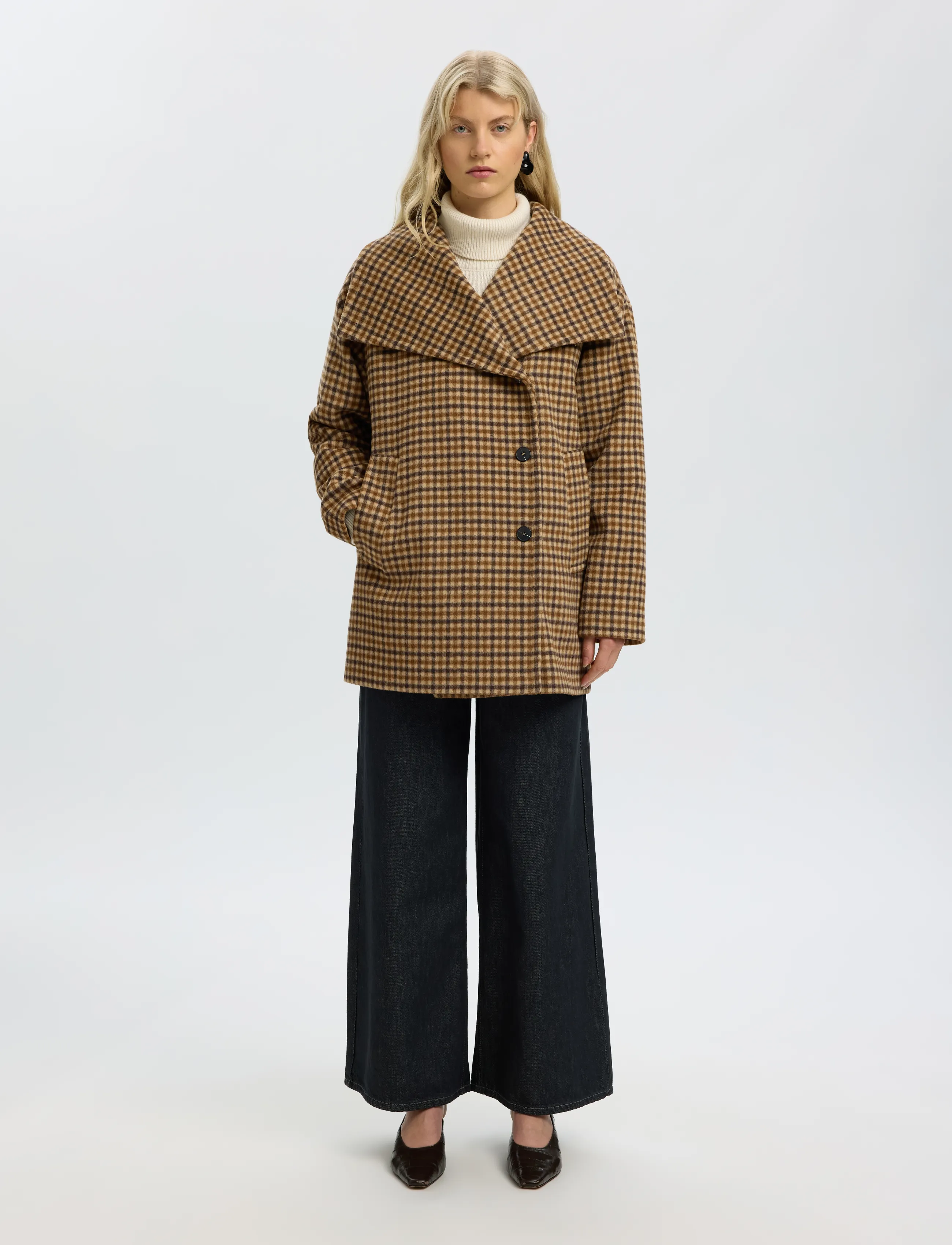 Selected - SLWCAROLYN CHECK WOOL BLEND COAT - winter jackets - toffee - 3