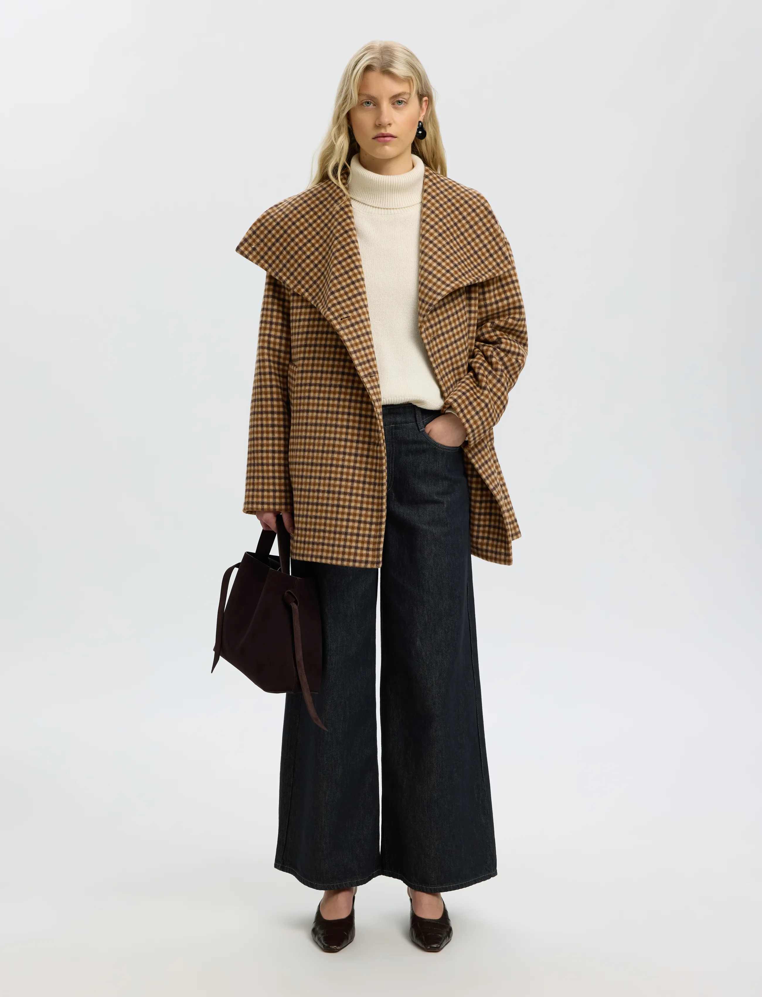 Selected - SLWCAROLYN CHECK WOOL BLEND COAT - winter jackets - toffee - 5