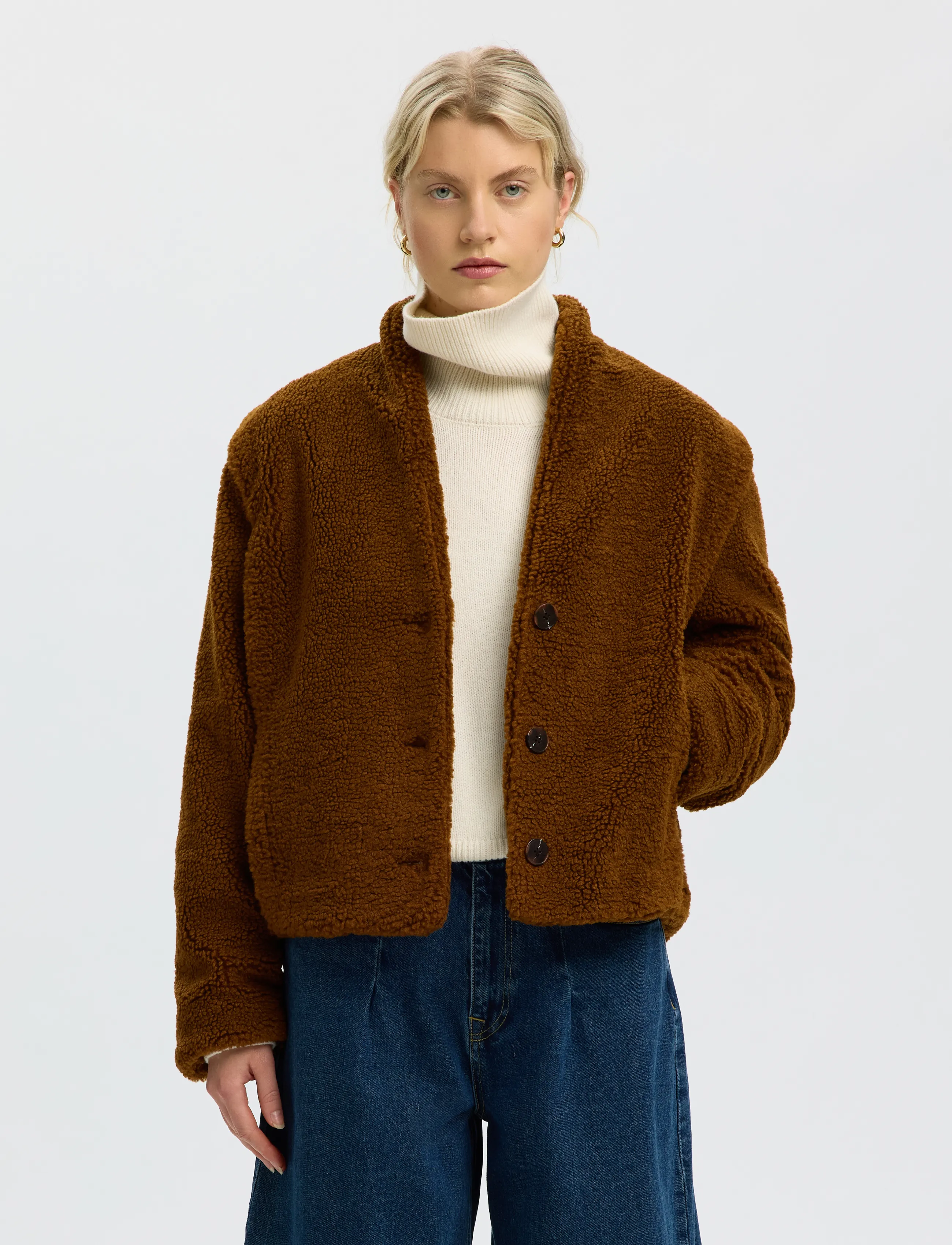 Selected SLWISABEL TEDDY JACKET - Faux Fur - MONKS ROBE / brown