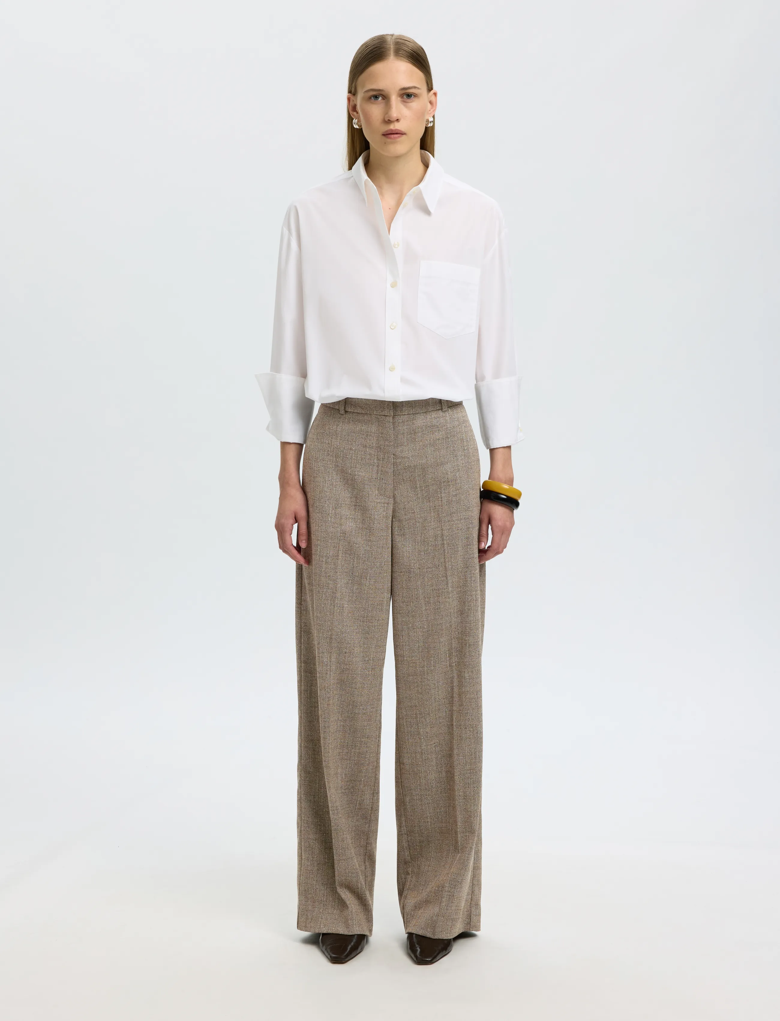 Selected - SLWWIDE EZMA MW PANT - anzugshosen - chocolate chip - 3