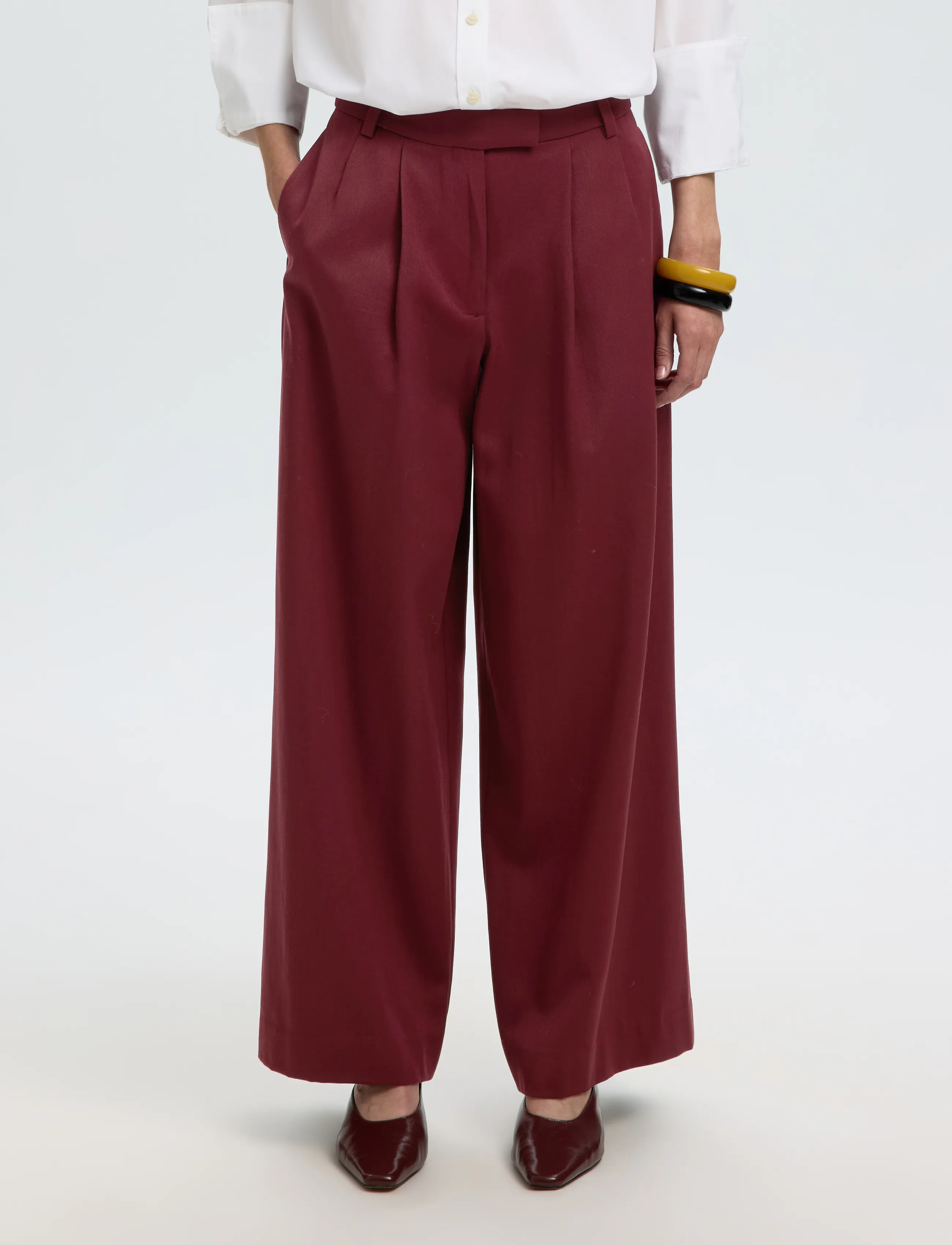 Selected SLWEXTRA WIDE HW THILDE PANT - Pidulikud püksid - TAWNY PORT / burgundy