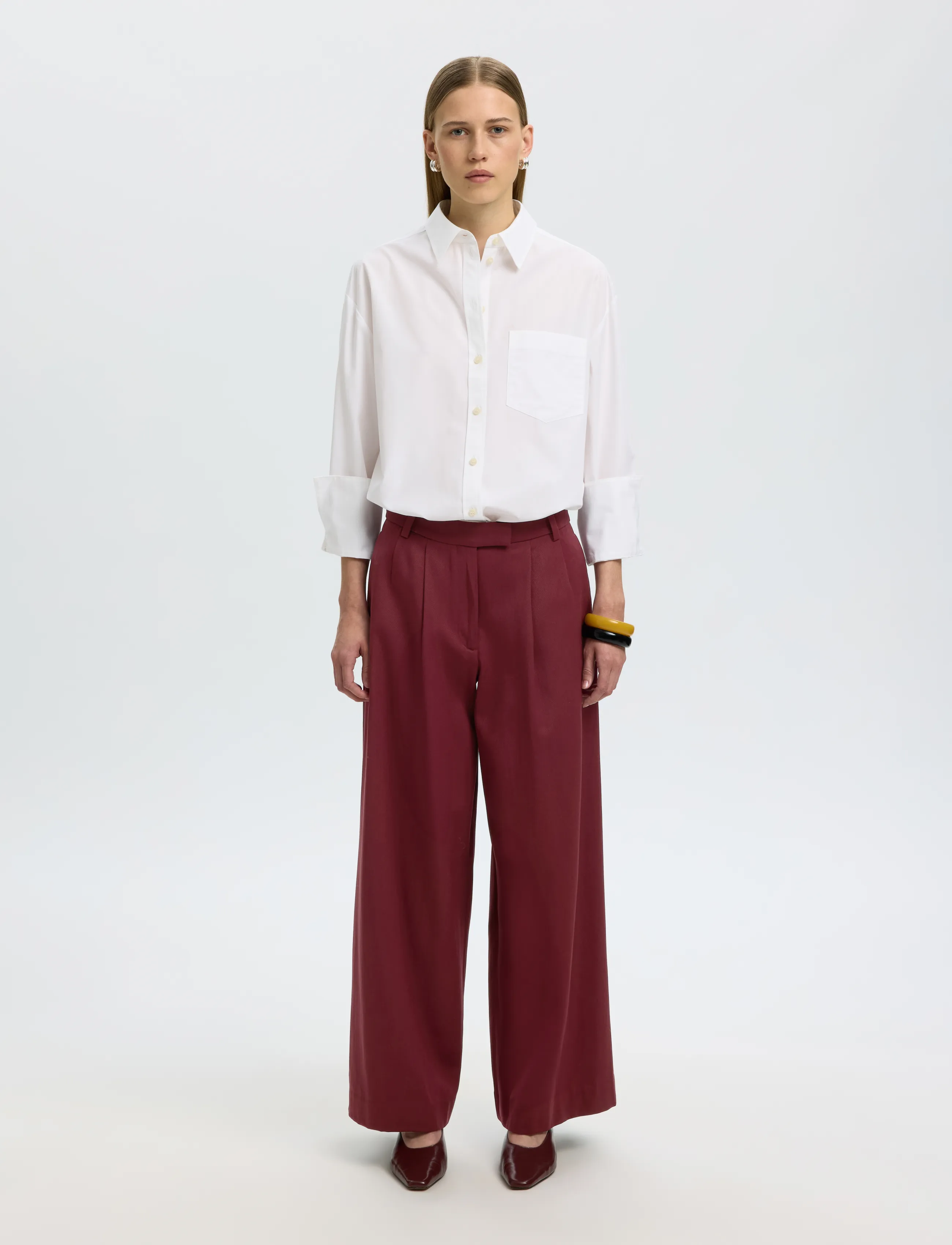 Selected - SLWEXTRA WIDE HW THILDE PANT - tawny port - 3