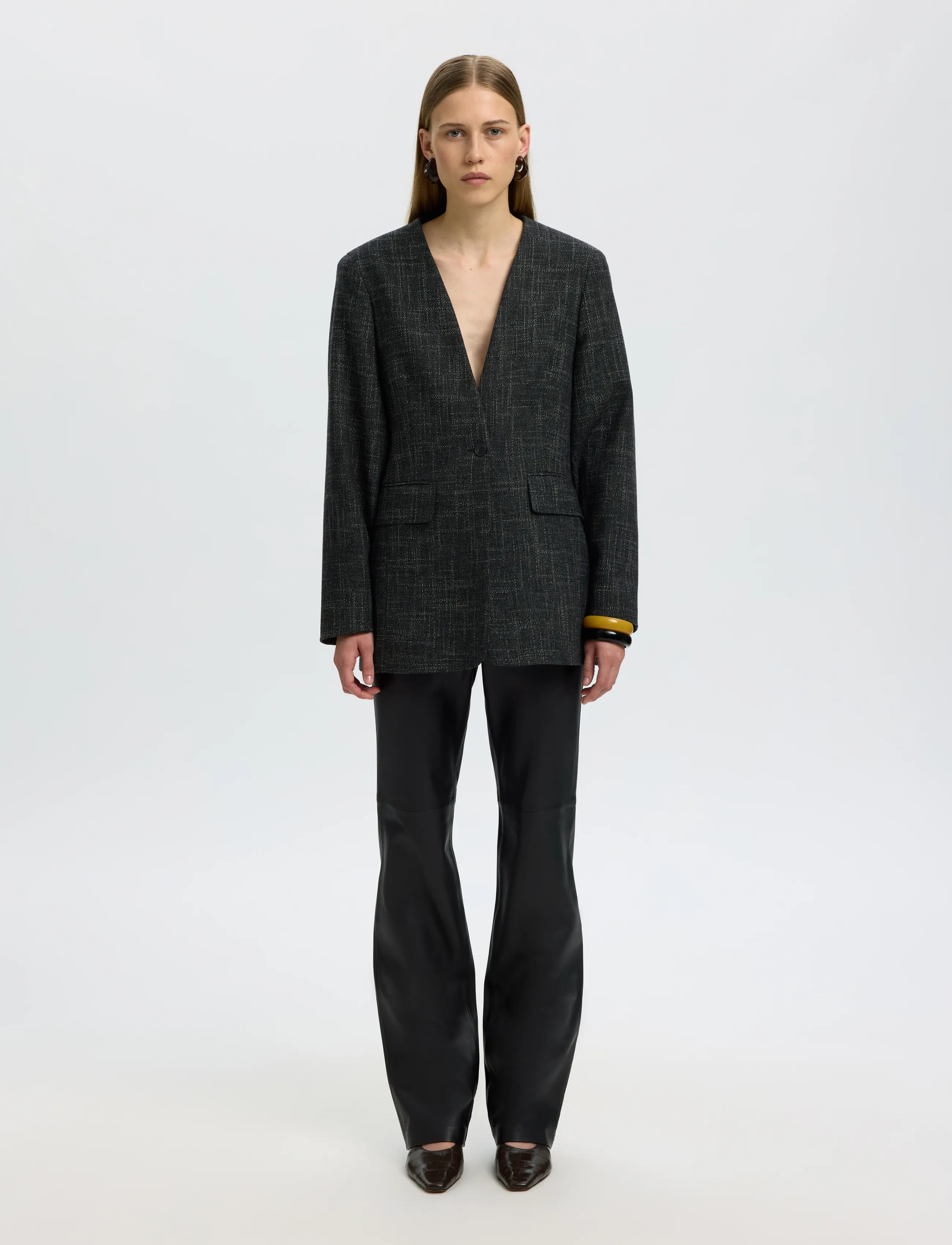 Selected - SLWBRANDA HW LEATHER PANT - black - 3