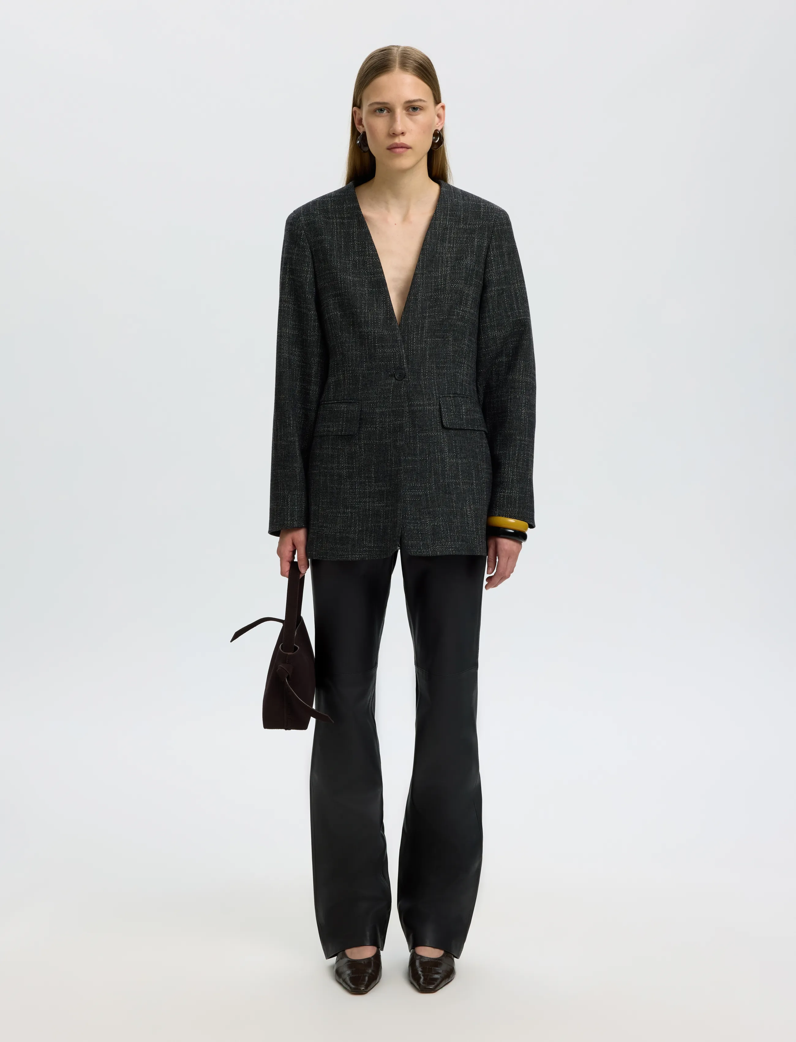 Selected - SLWBRANDA HW LEATHER PANT - black - 5